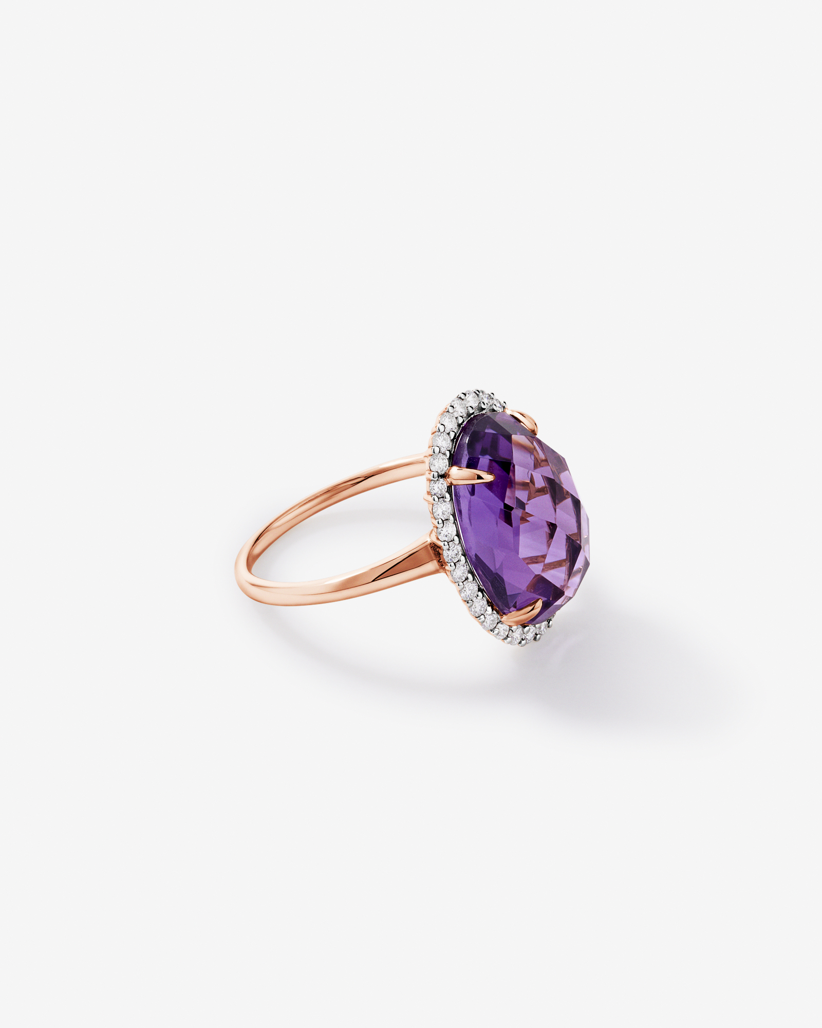 Oval Amethyst & 0.35 Carat TW Diamond Halo Ring 10kt Rose Gold with Rhodium