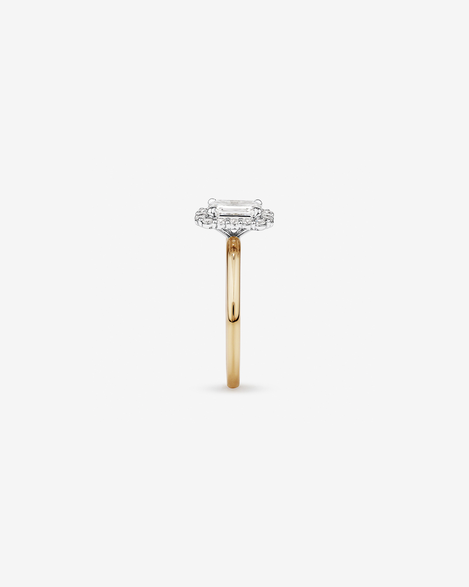 1.46 Carat TW Emerald Cut Laboratory-Grown Diamond Halo Engagement Ring 14kt Yellow and White Gold