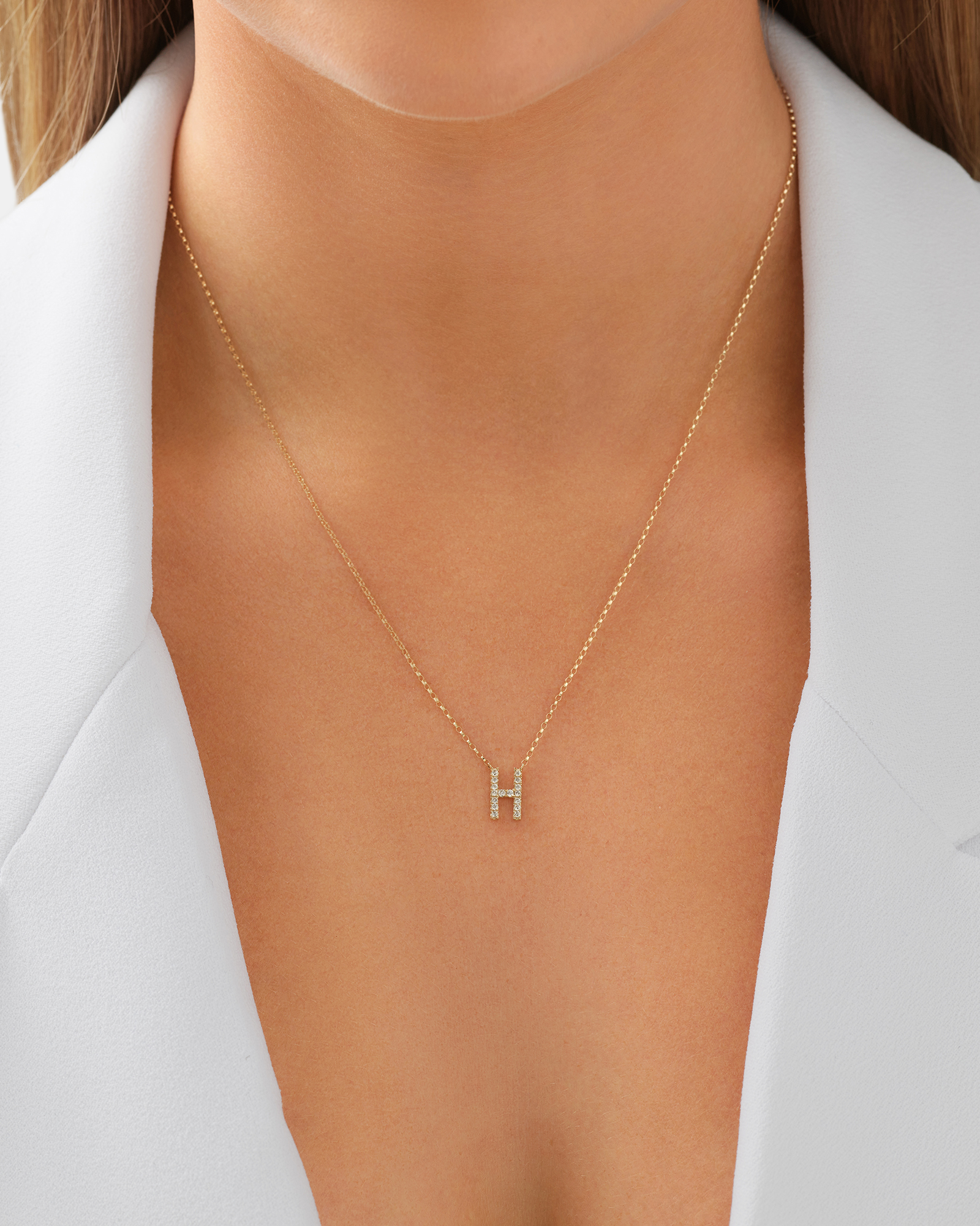"H" Initial Necklace with 0.10 Carat TW of Diamonds in 10kt Yellow Gold