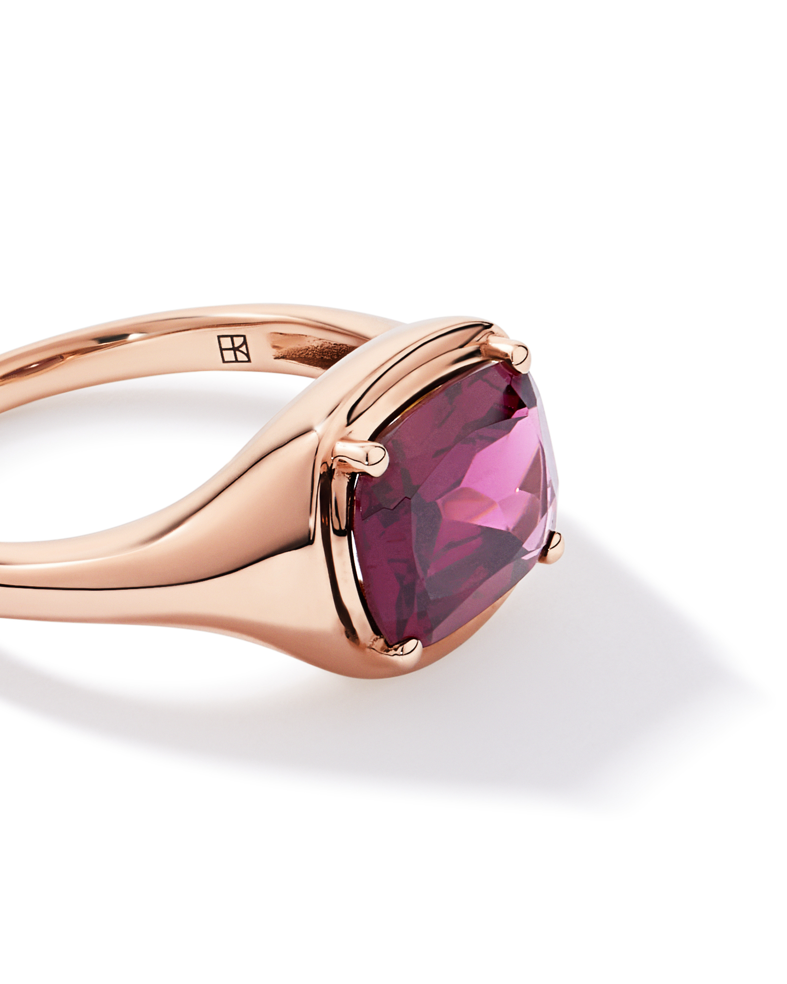 Elongated Cushion Cut Raspberry Rhodolite Garnet East-to-West Set Ring 10kt Rose Gold