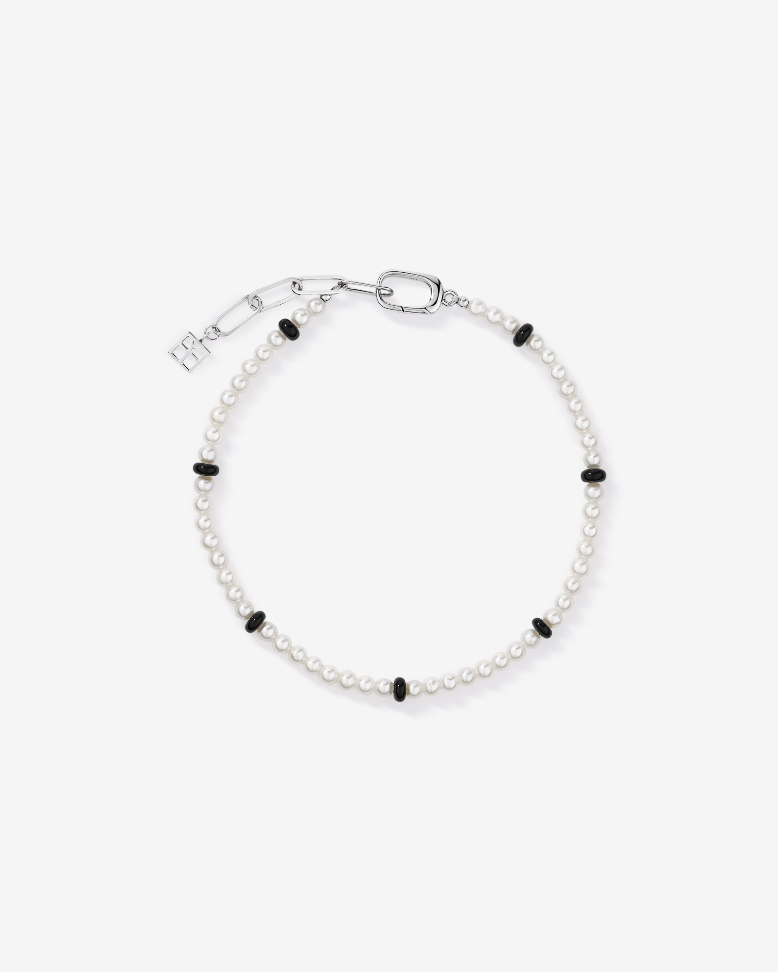 Cultured Freshwater Pearl & Onyx Bracelet in Sterling Silver