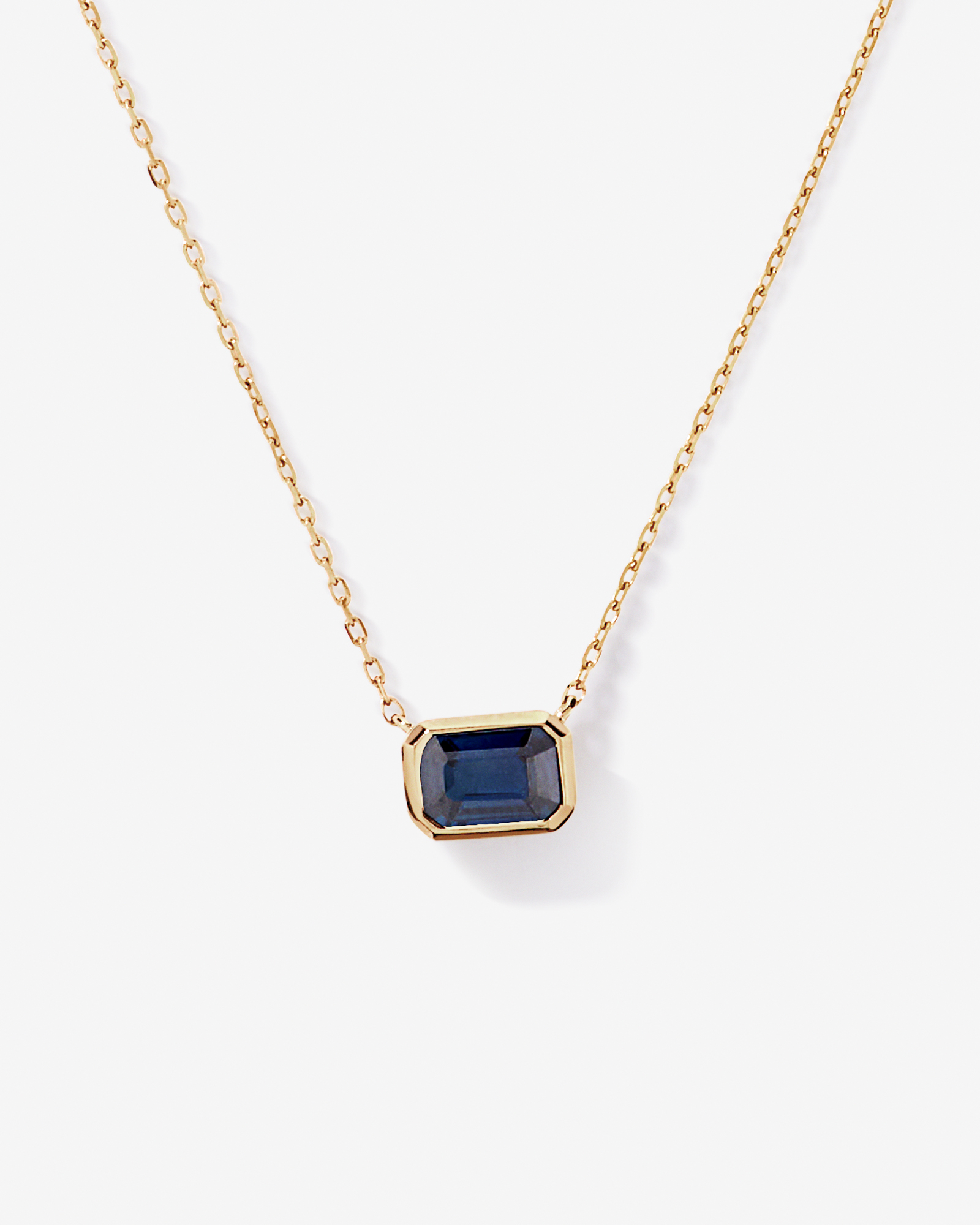 Australian Sapphire Emerald Cut Bezel Set Necklace in 10kt Yellow Gold
