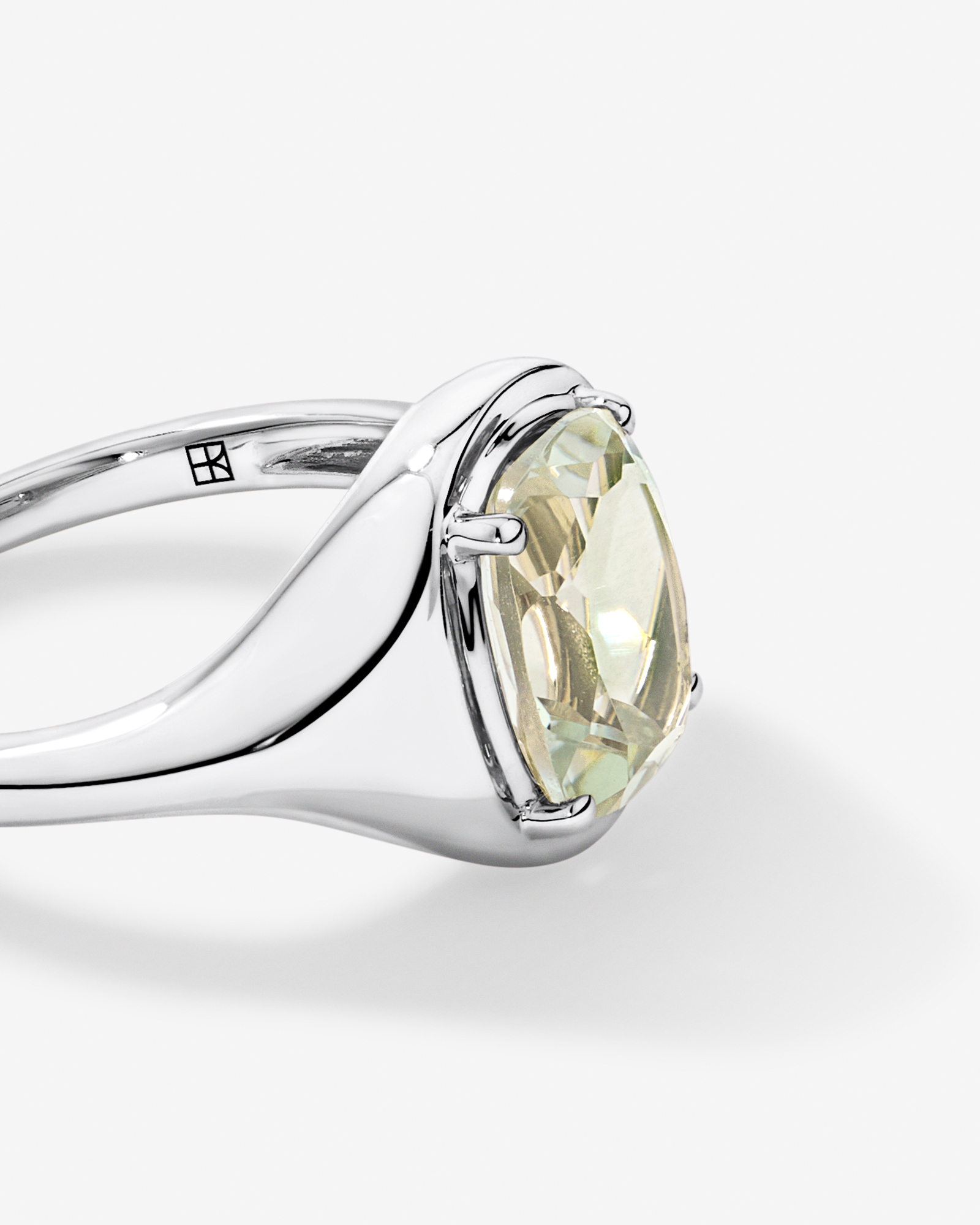 Elongated Cushion Cut Green Amethyst Ring 10kt Gold