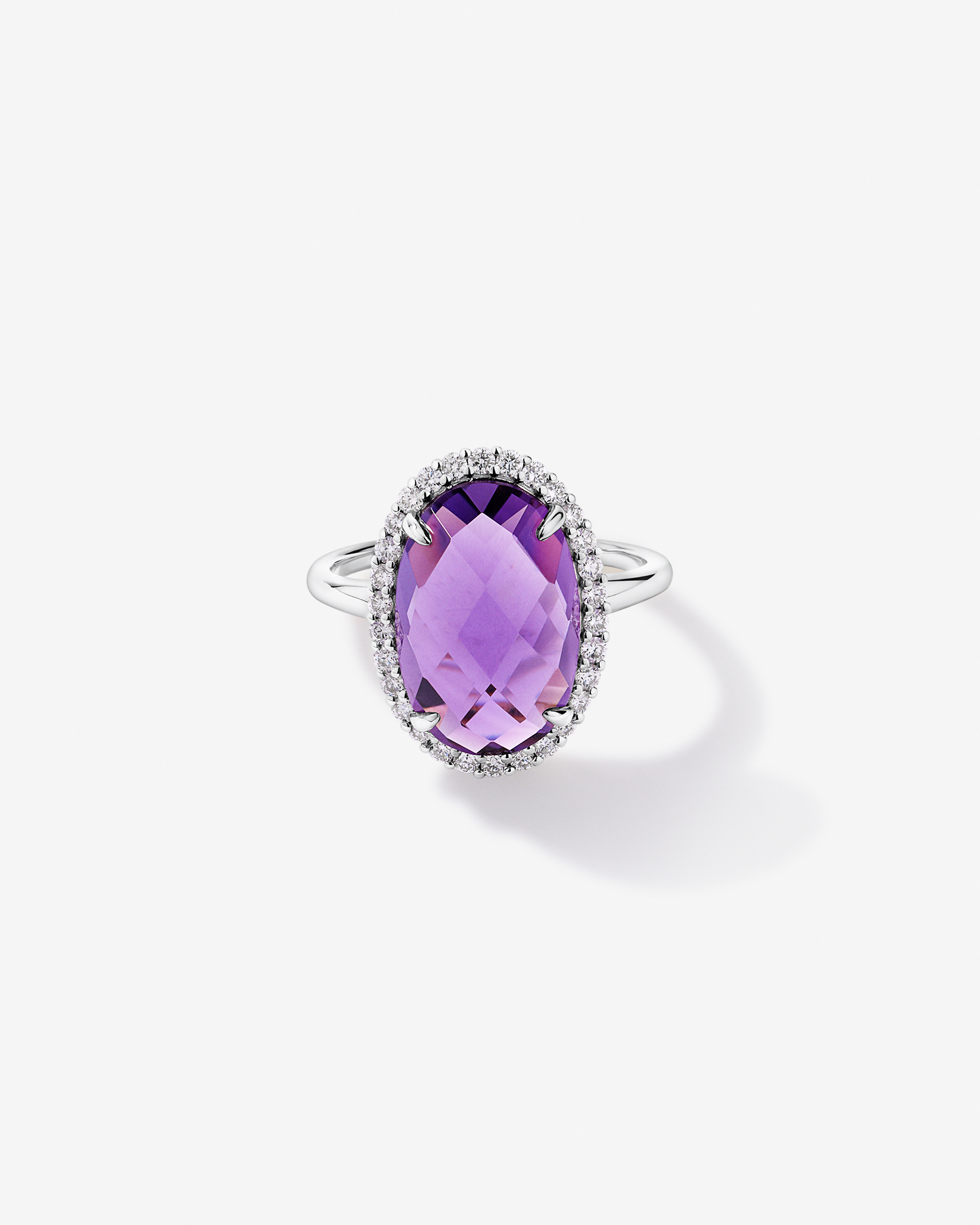 Oval Amethyst & 0.35 Carat TW Diamond Halo Ring 10kt White Gold