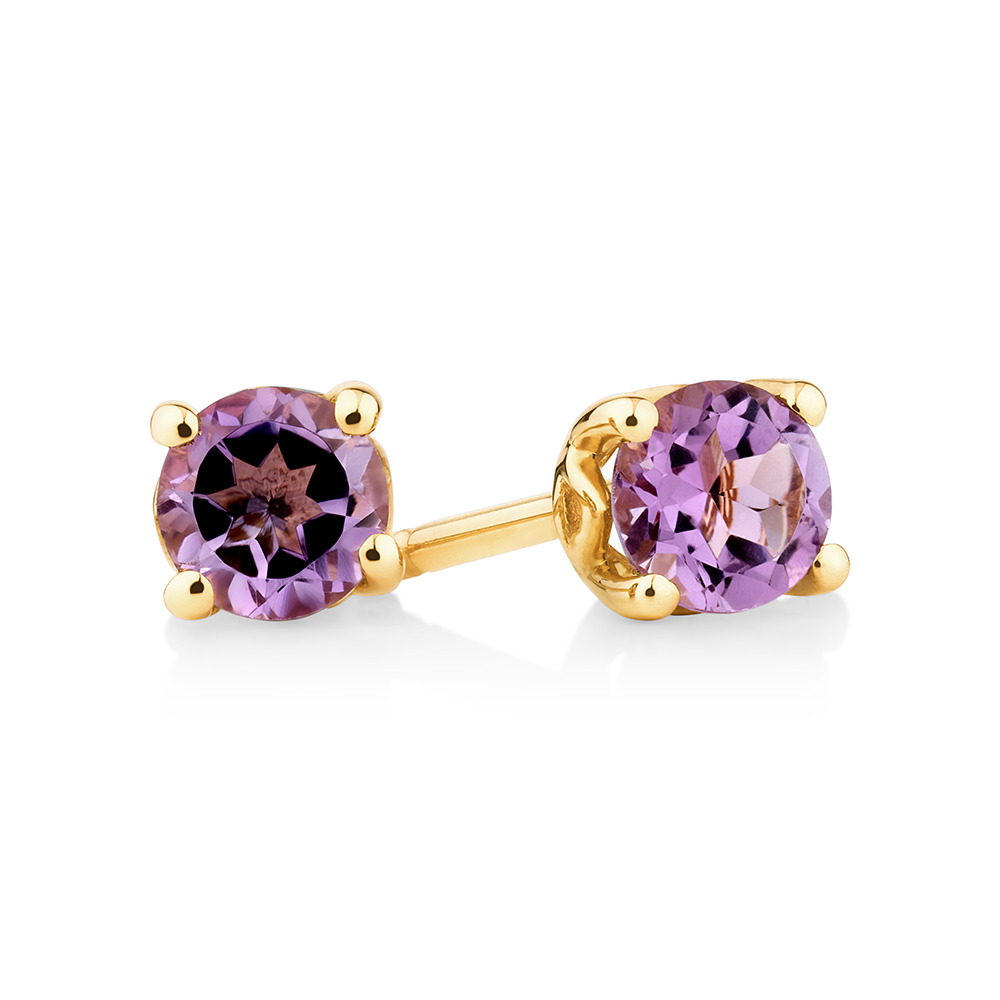 4mm Stud Earrings with Amethyst in 10kt Yellow Gold