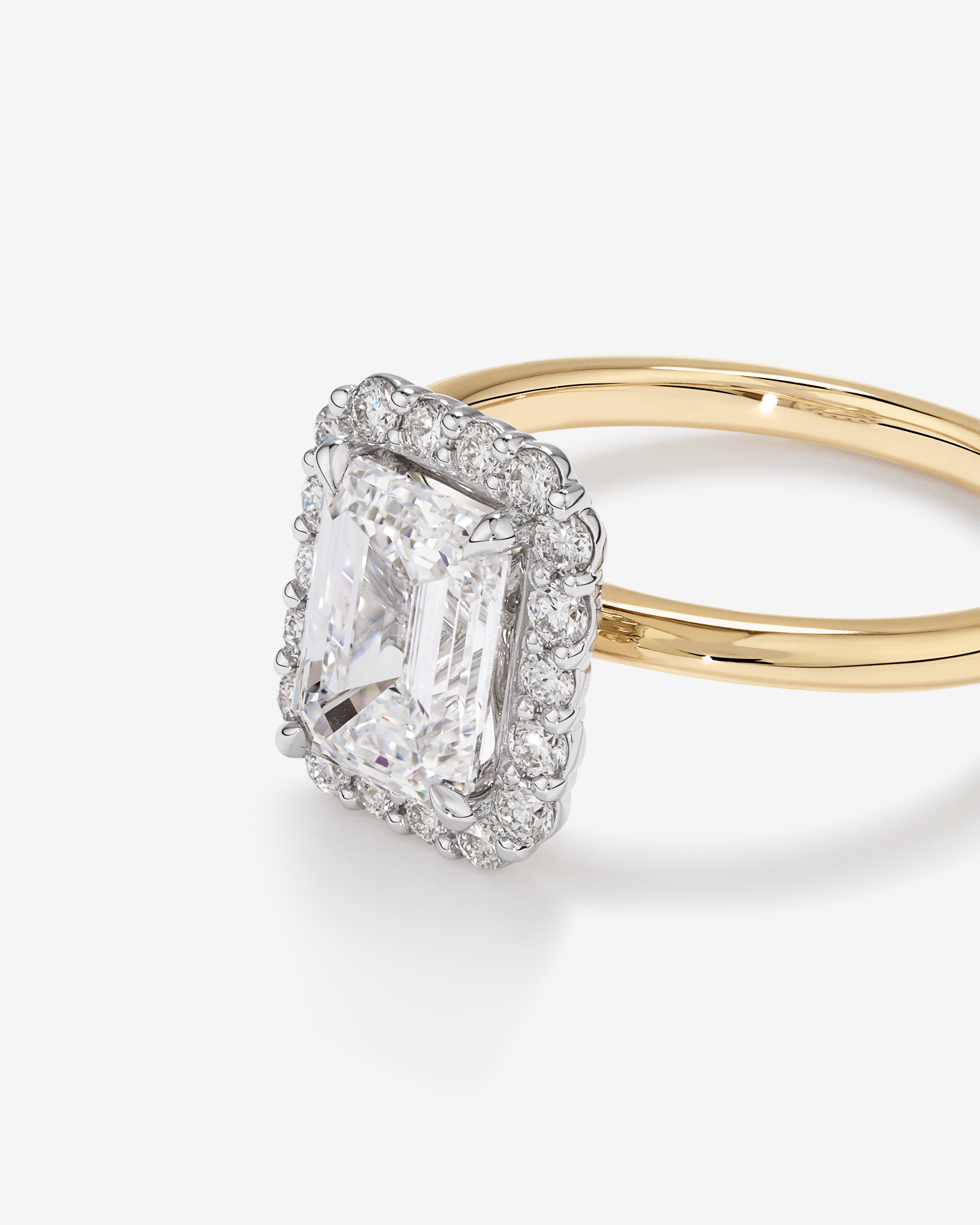 2.34 Carat TW Emerald Cut Laboratory-Grown Diamond Halo Engagement Ring 14kt Yellow and White Gold