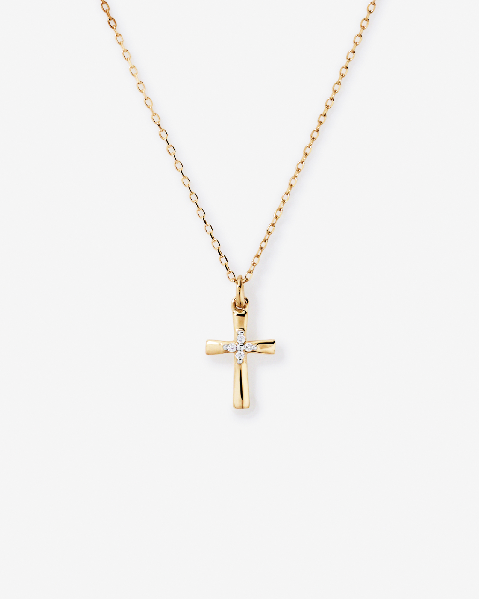 Children's Cubic Zirconia Cross Pendant with Chain in 10kt Yellow Gold