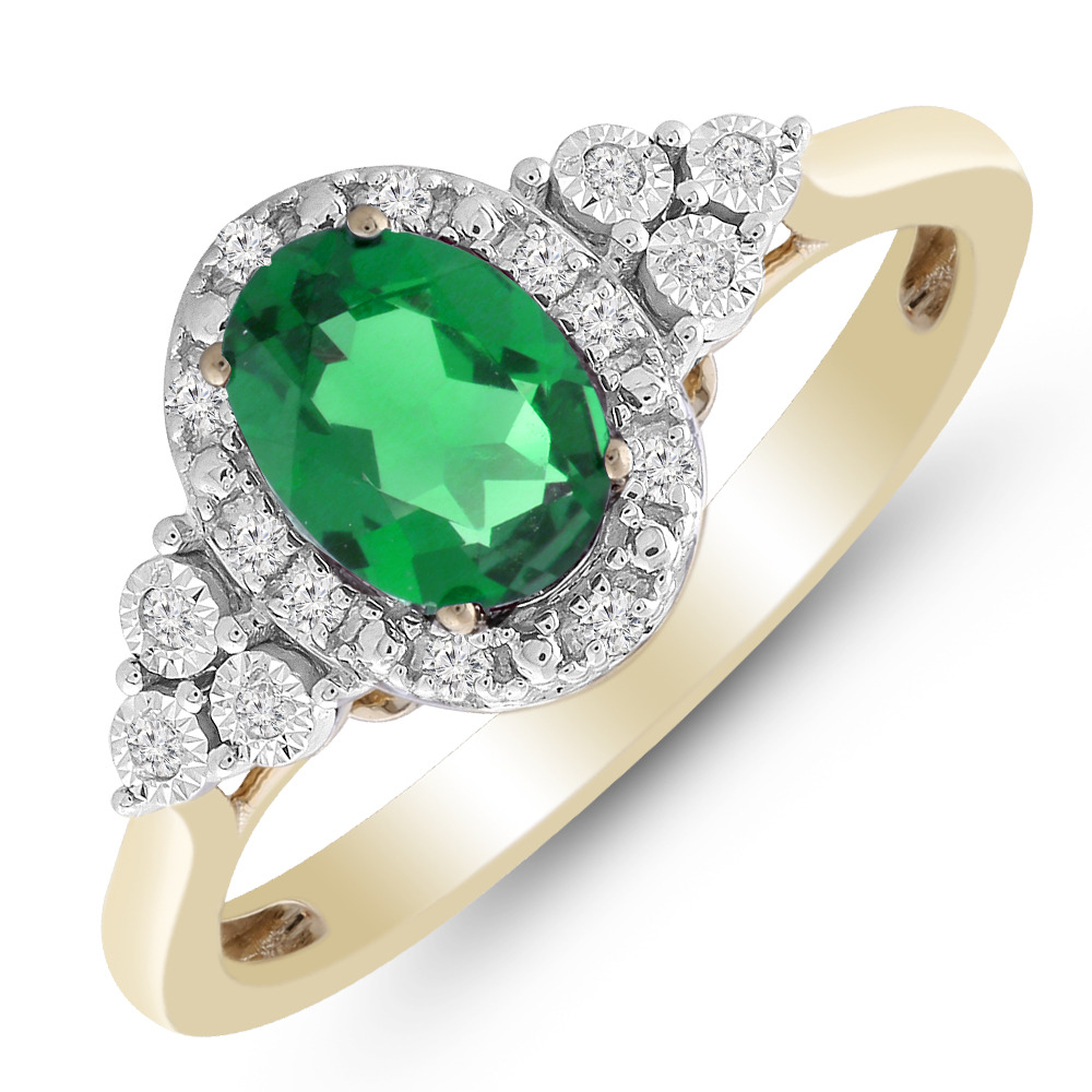 Ring with Created Emerald & Diamond in 10kt Yellow Gold