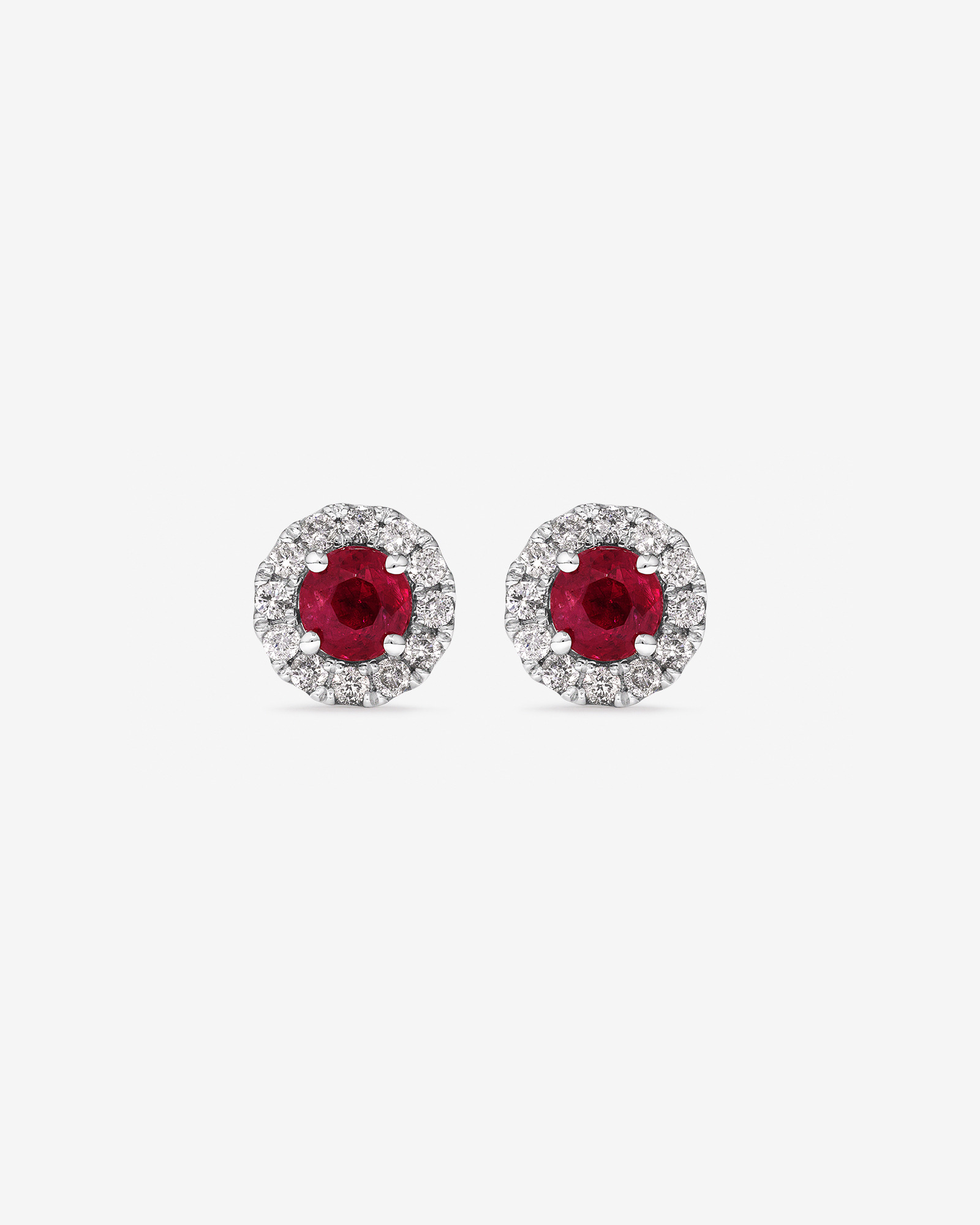 Halo Stud Earrings with Natural Ruby & 0.28 Carat TW of Diamonds in 10kt White Gold