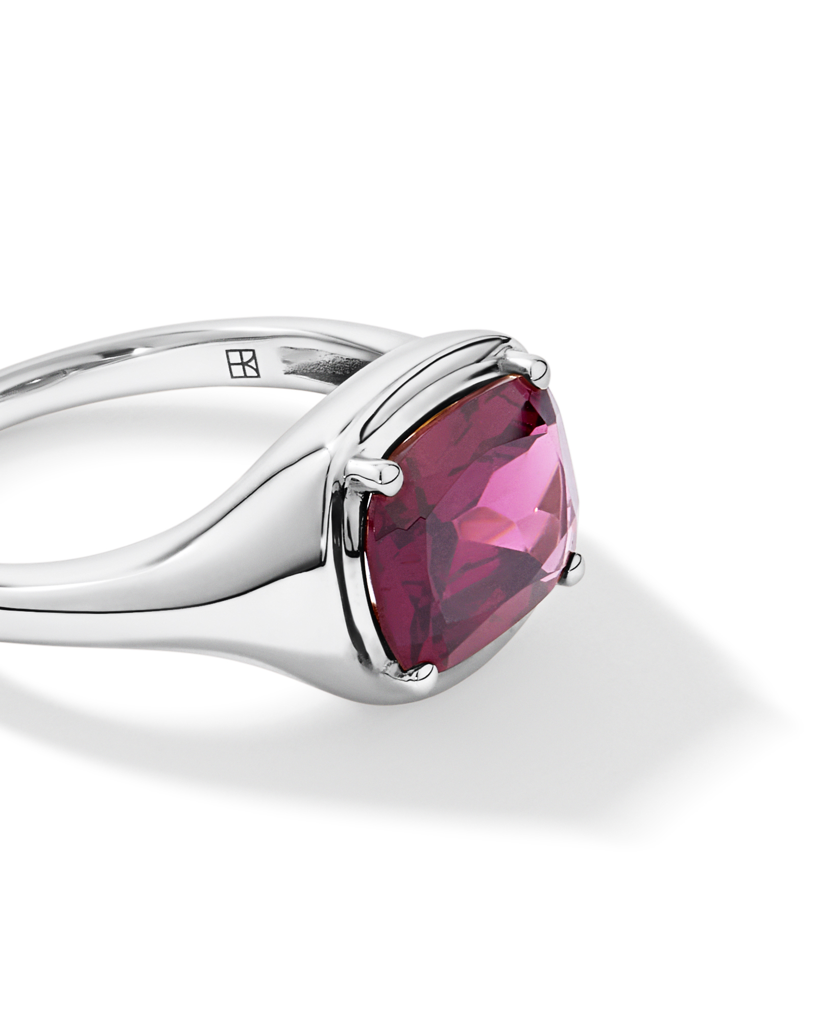 Elongated Cushion Cut Raspberry Rhodolite Garnet East-to-West Set Ring 10kt Gold