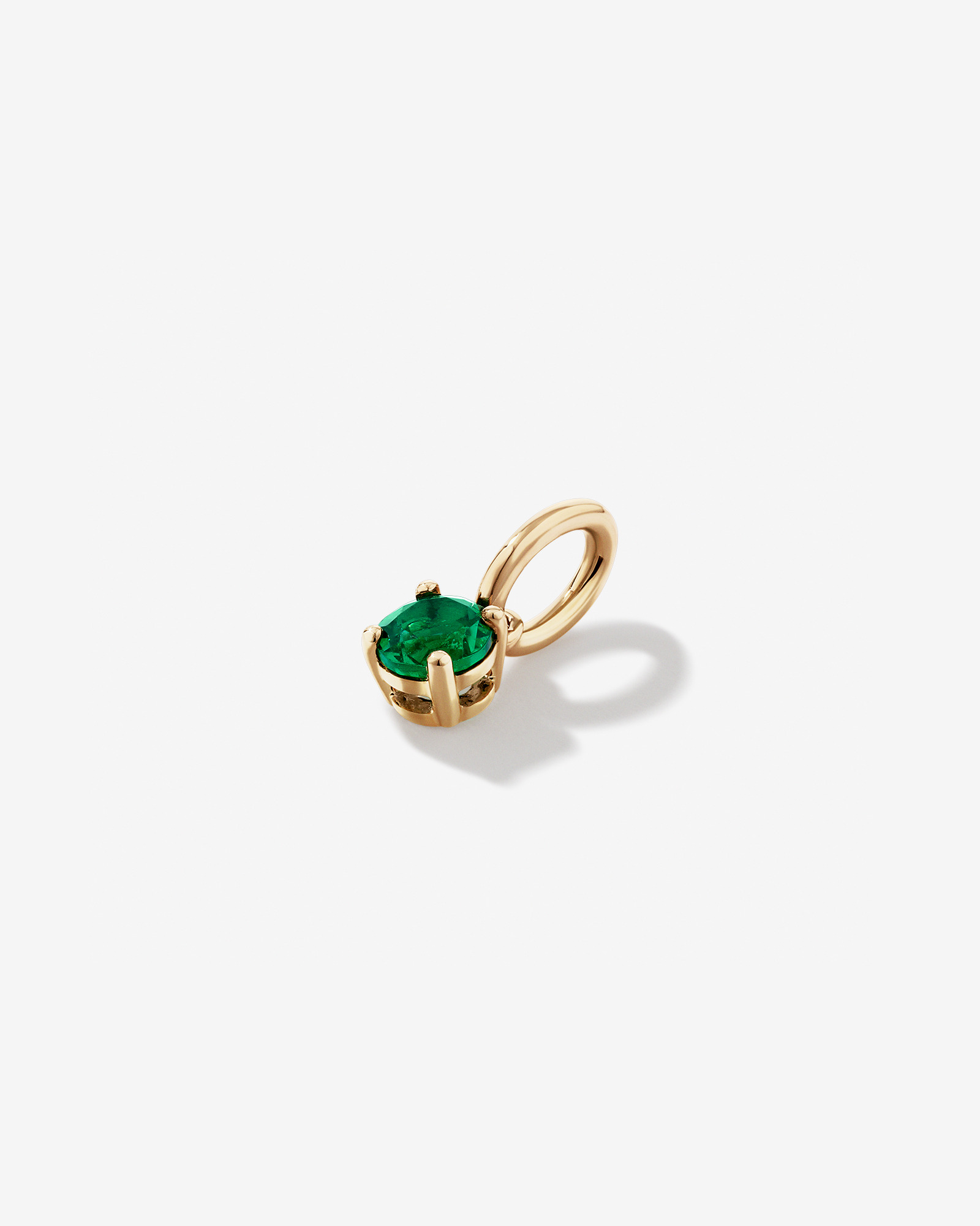 Round Created Green Emerald Birthstone Pendant in 10kt Yellow Gold