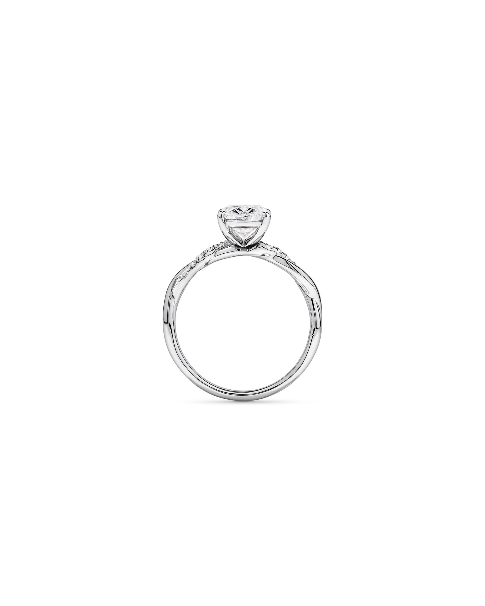 Bague de fiançailles torsadée en or blanc 14 carats, sertie d'un diamant ovale 2,10 carats cultivé laboratoire
