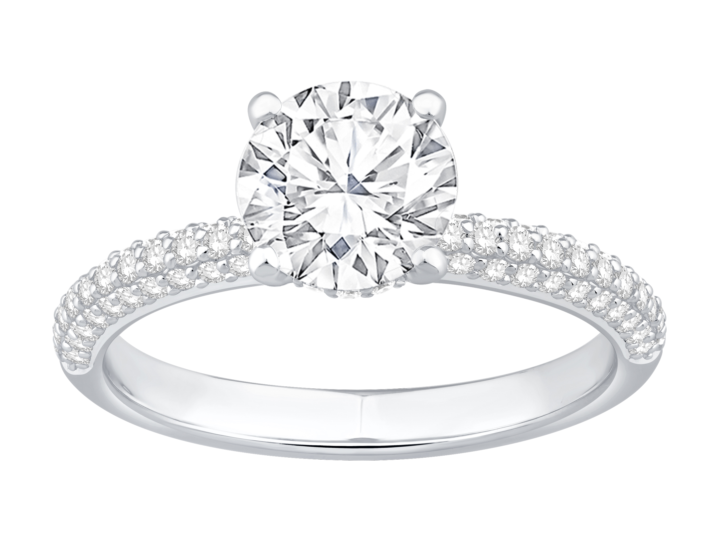 1.95 Carat TW Round Brilliant Laboratory-Grown Diamond Solitaire Side Accent Engagement Ring 14kt White Gold