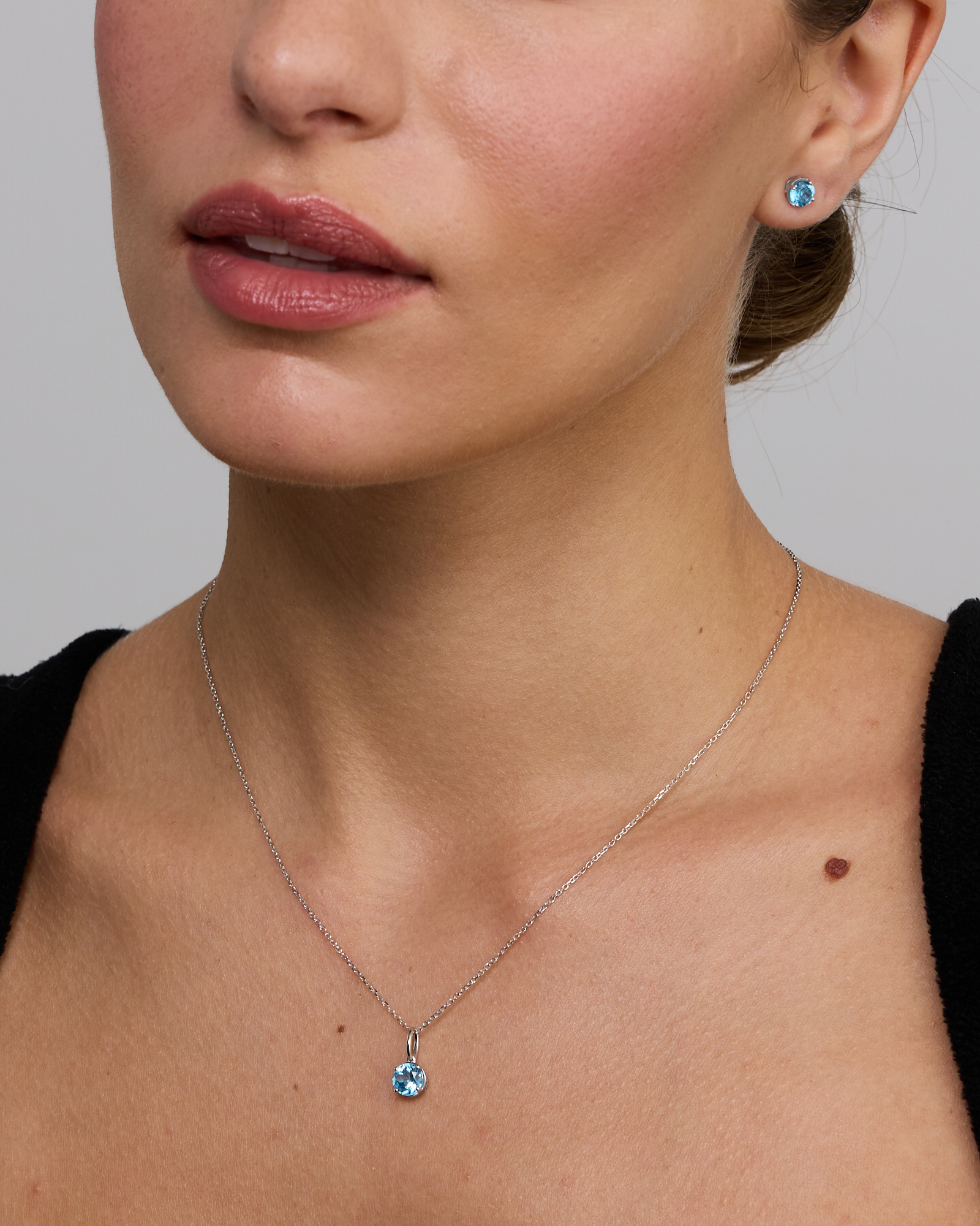 Blue Topaz Necklace & Stud Earring Gift Set in Sterling Silver