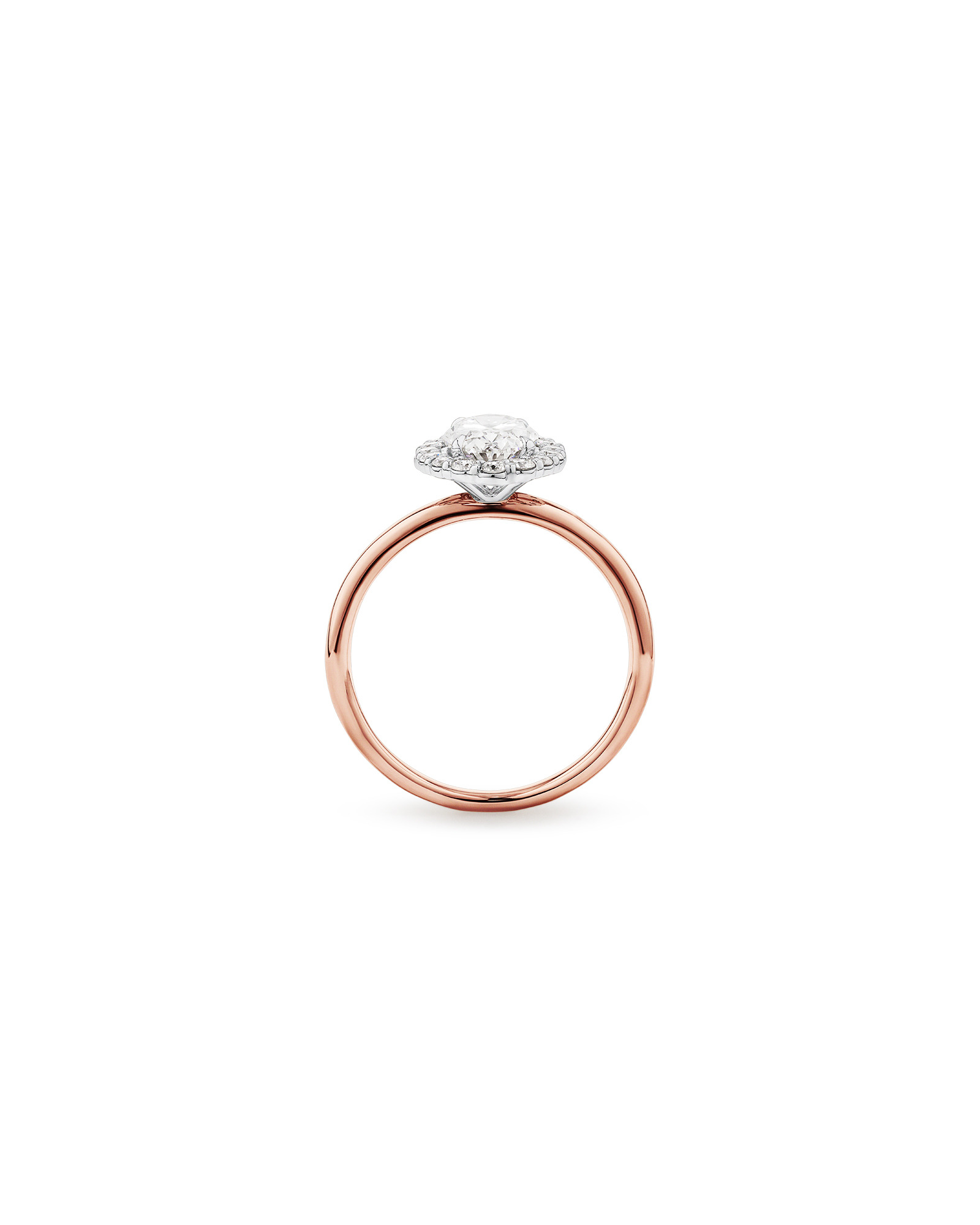 Bague de fiançailles en halo de diamants cultivés en laboratoire TW taille ovale de 1,46 carat en or rose et blanc 14 carats