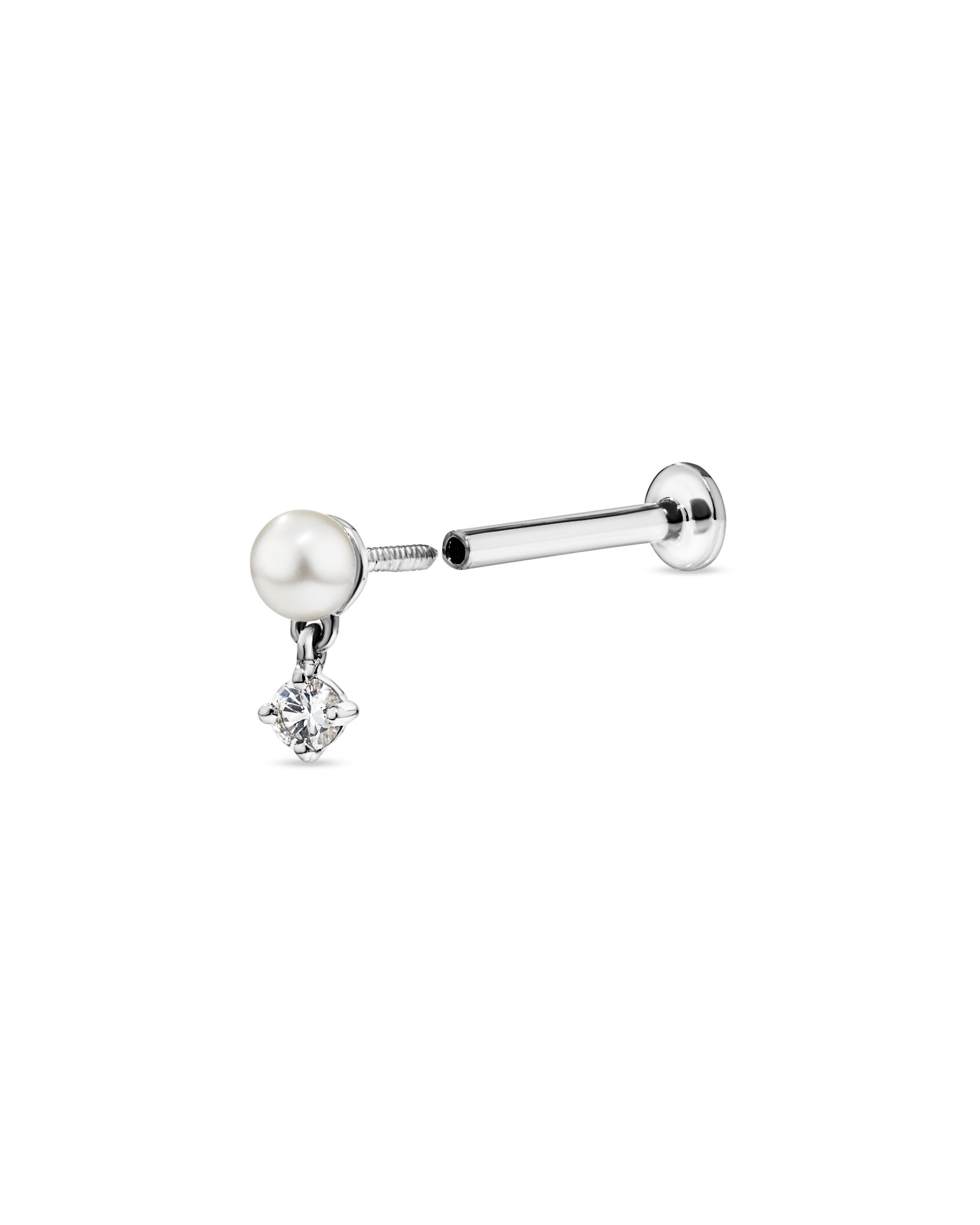 Cultured Fresh Water Pearl & White Sapphire Single Helix Earring in 10kt Gold