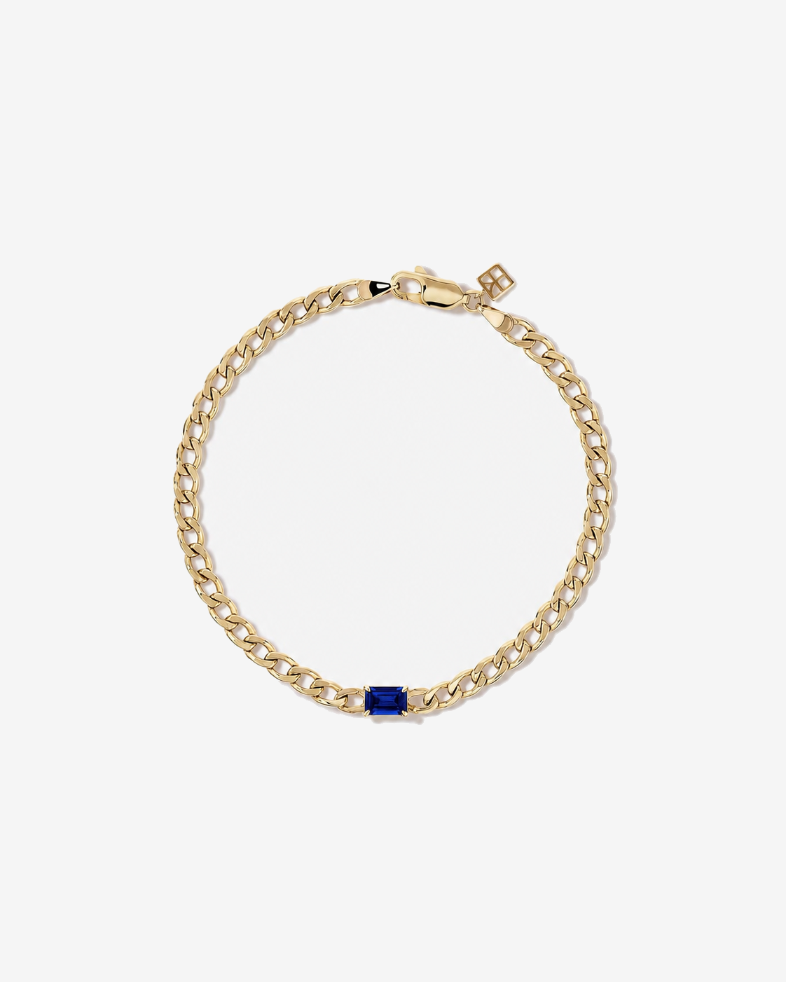 Created Sapphire Curb Link Bracelet in 10kt Yellow Gold