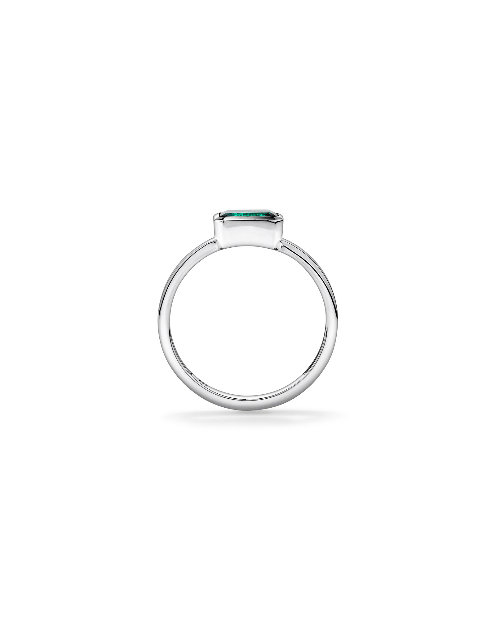 Created Emerald Bezel Ring 10kt White Gold