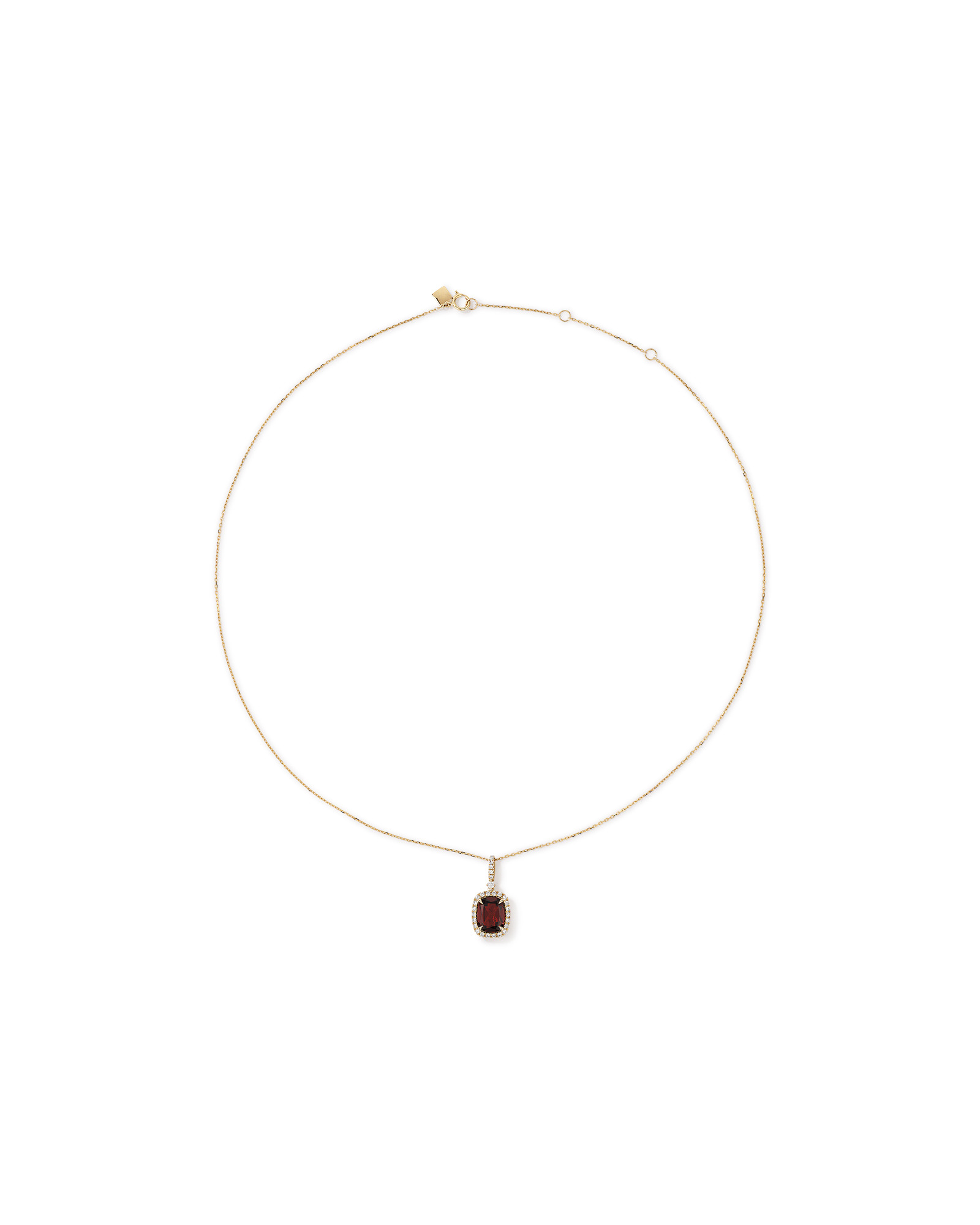 Cushion Cut Red Garnet Gemstone and Diamond Halo Pendant Necklace 10kt Yellow Gold