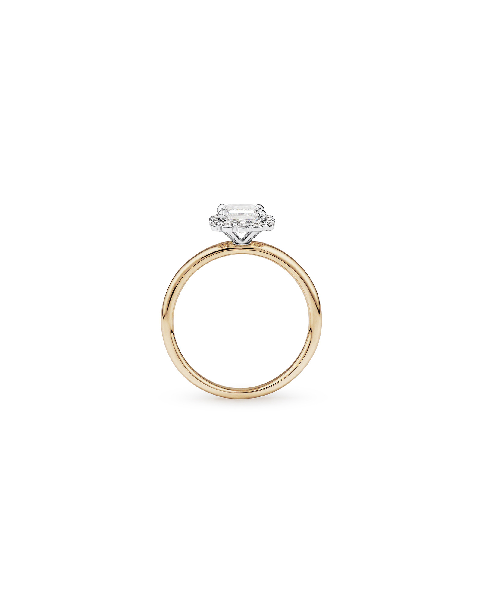 1.46 Carat TW Emerald Cut Laboratory-Grown Diamond Halo Engagement Ring 14kt Yellow and White Gold