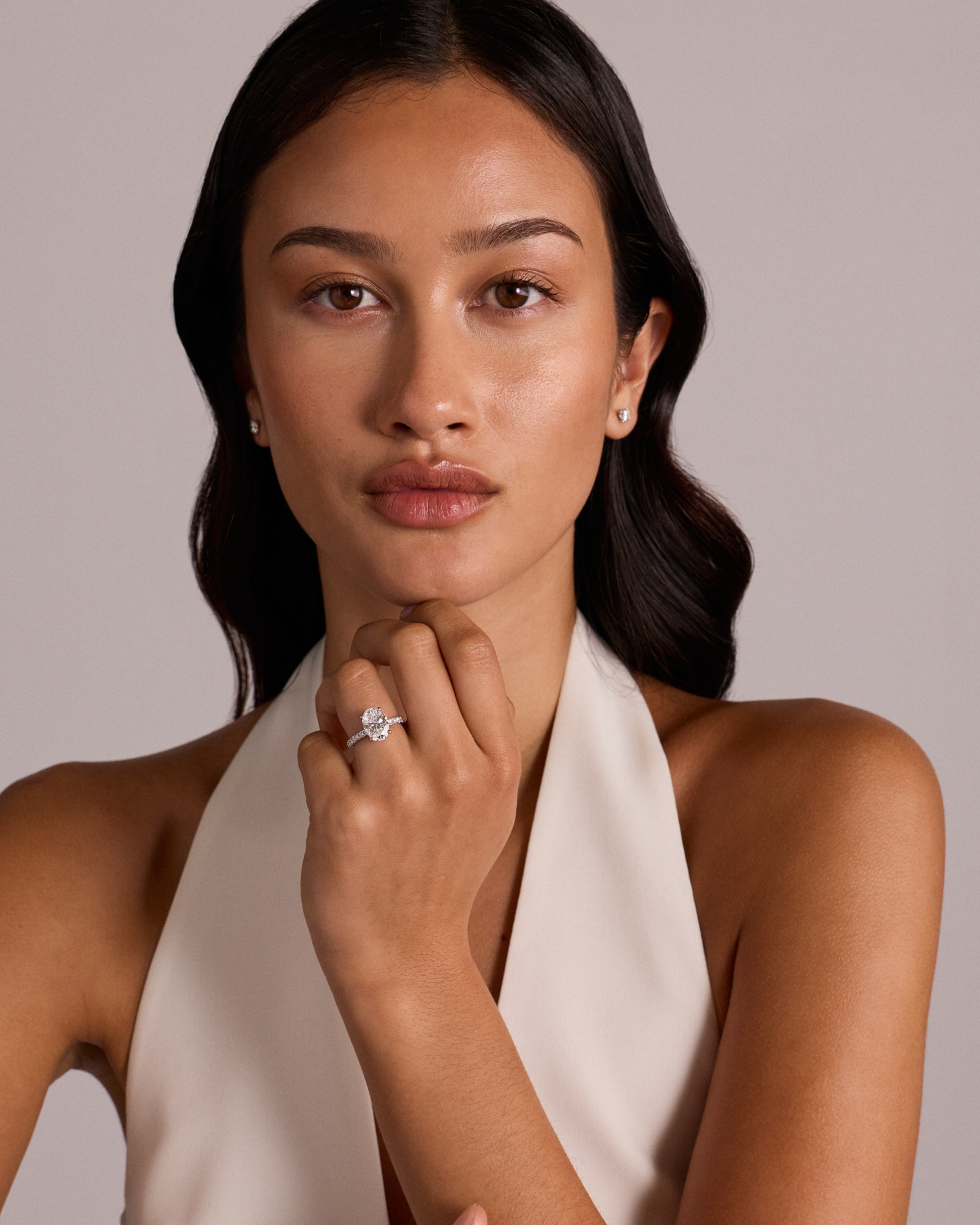 3.50 Carat TW Oval Cut Laboratory-Grown Diamond Engagement Ring in 18kt White Gold