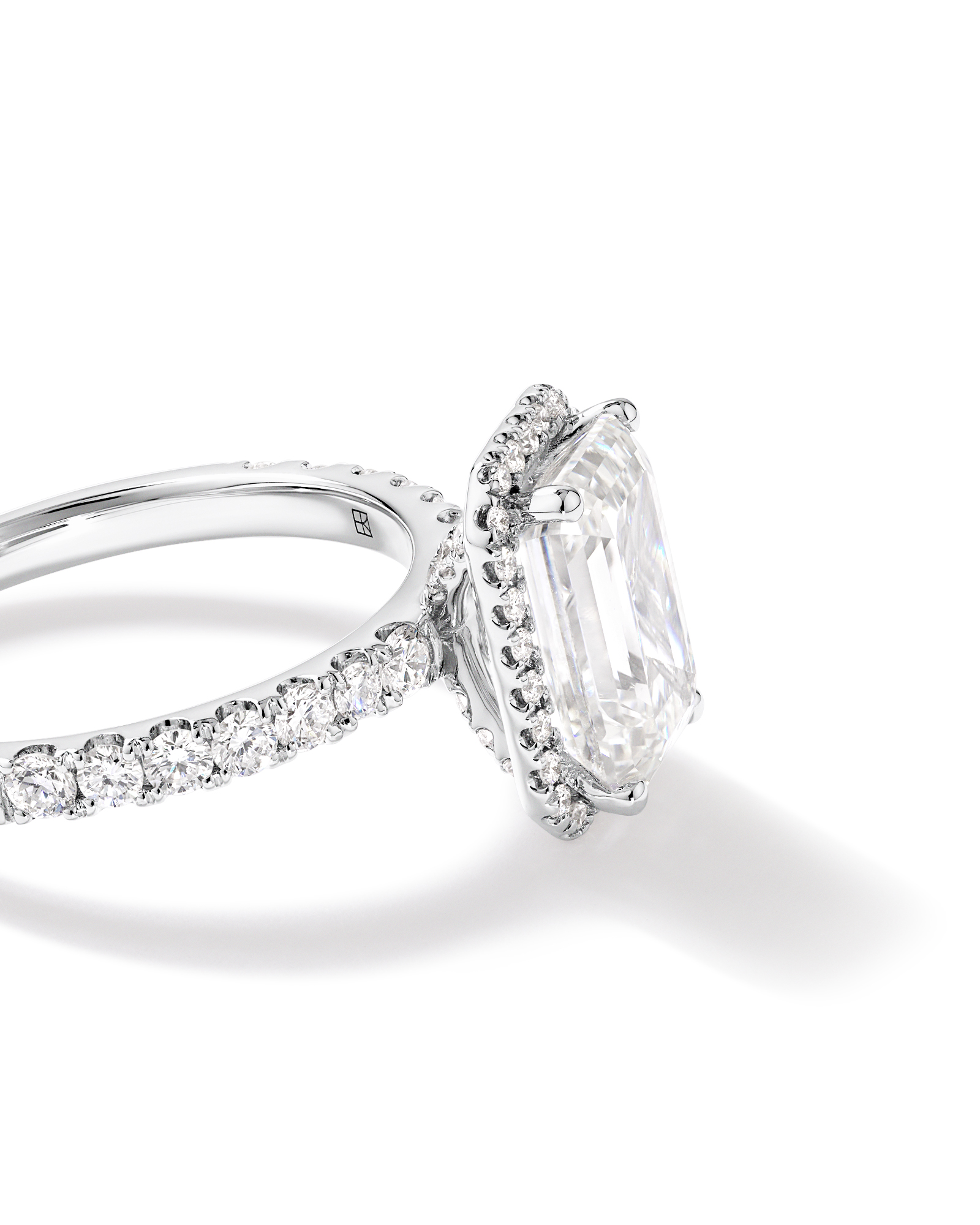 3.60 Carat TW Emerald Cut Laboratory-Grown Diamond Halo Engagement Ring 18kt White Gold