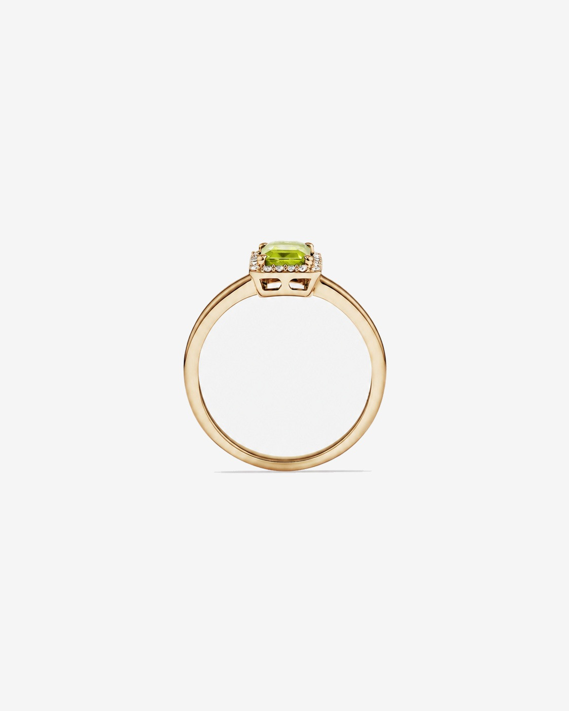 Bague halo Péridot taille émeraude avec diamants en or jaune 10 ct