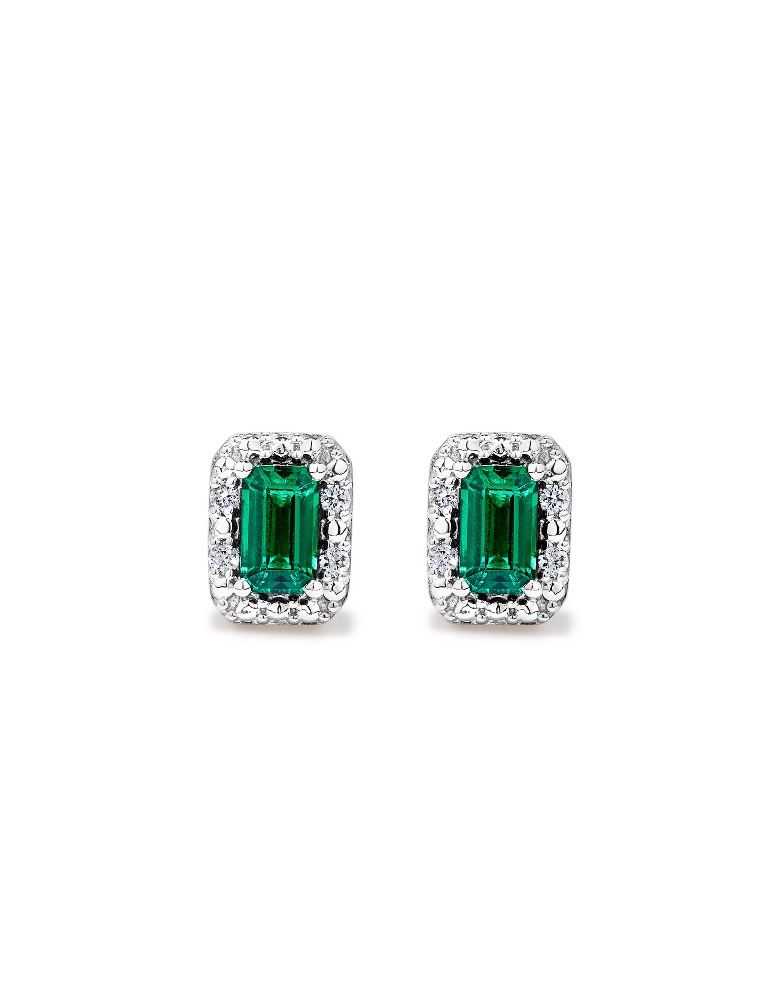 Created Emerald & 0.10 Carat TW Laboratory-Grown Diamond Halo Ring in 10kt Yellow Gold and Rhodium