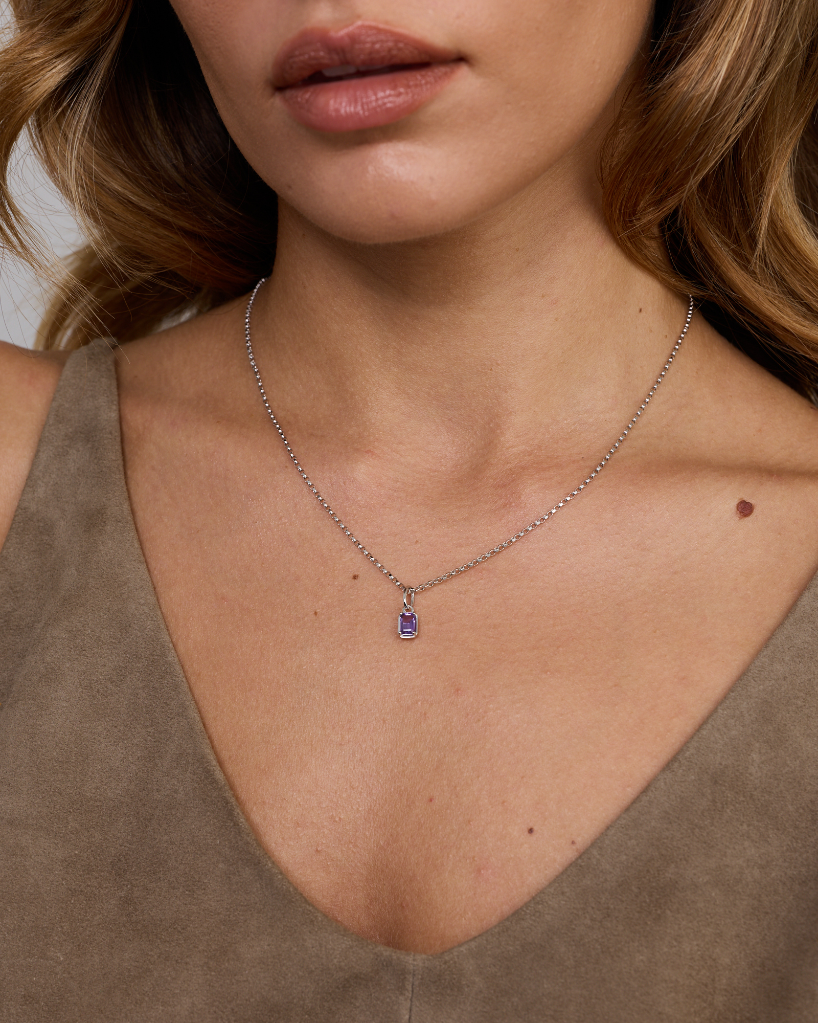 Emerald-Cut Amethyst Pendant in Sterling Silver