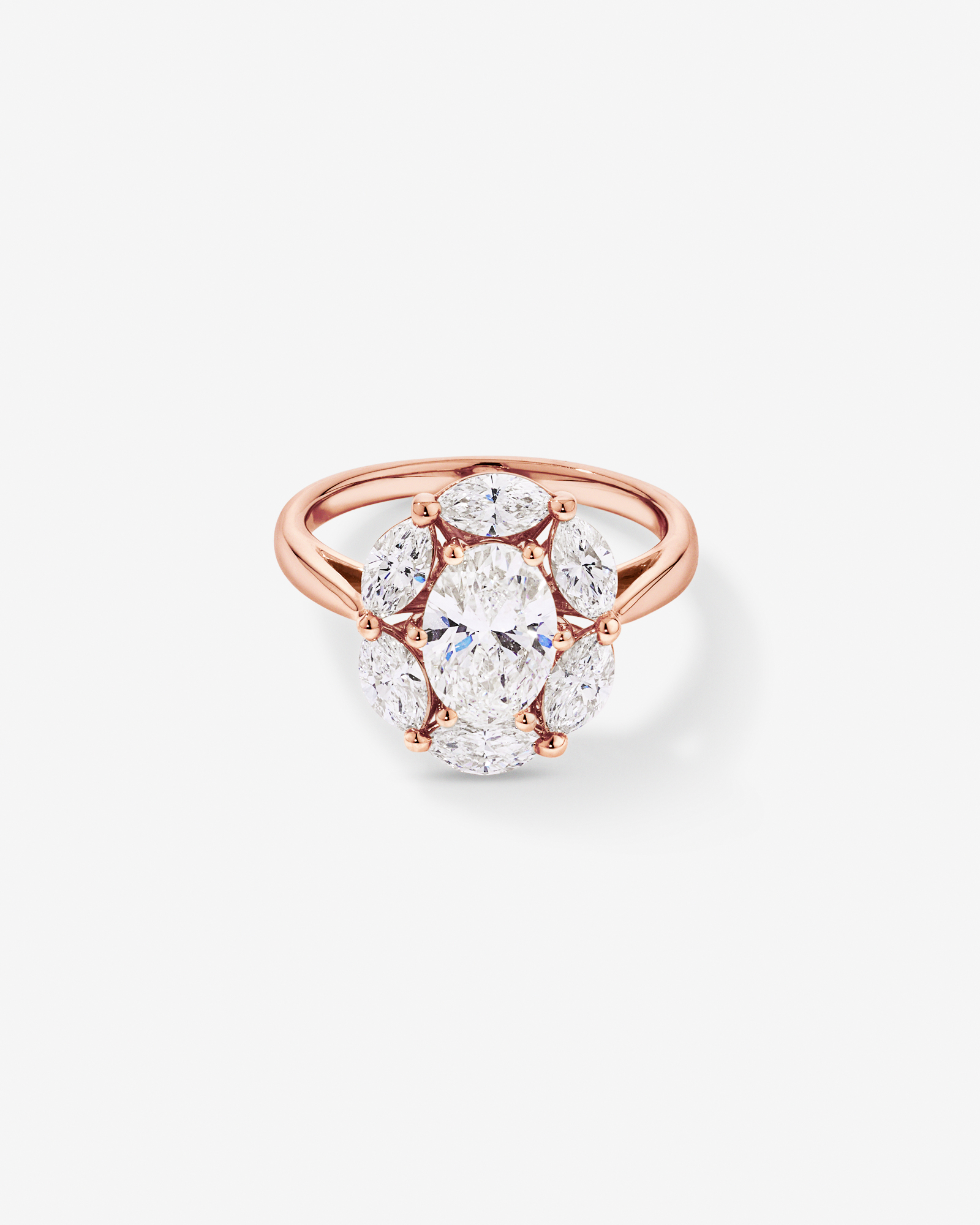 2.68 Carat TW Oval and Marquise Laboratory-Grown Diamond Halo Ring 14kt Rose Gold
