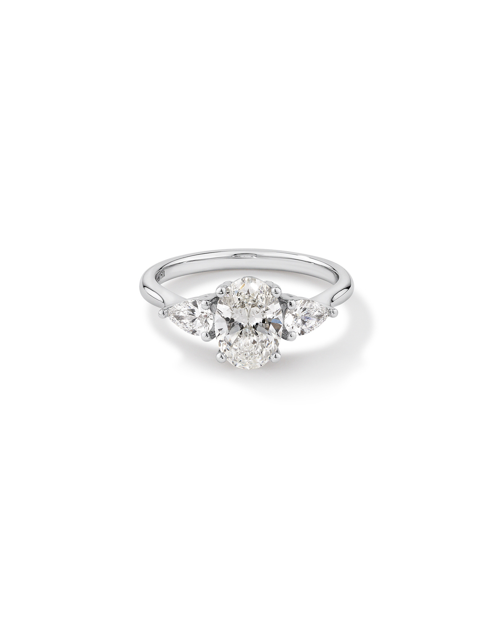 1.65 Carat TW Three Stone Oval and Pear Shaped Laboratory-Grown Diamond Engagement Ring 14kt White Gold