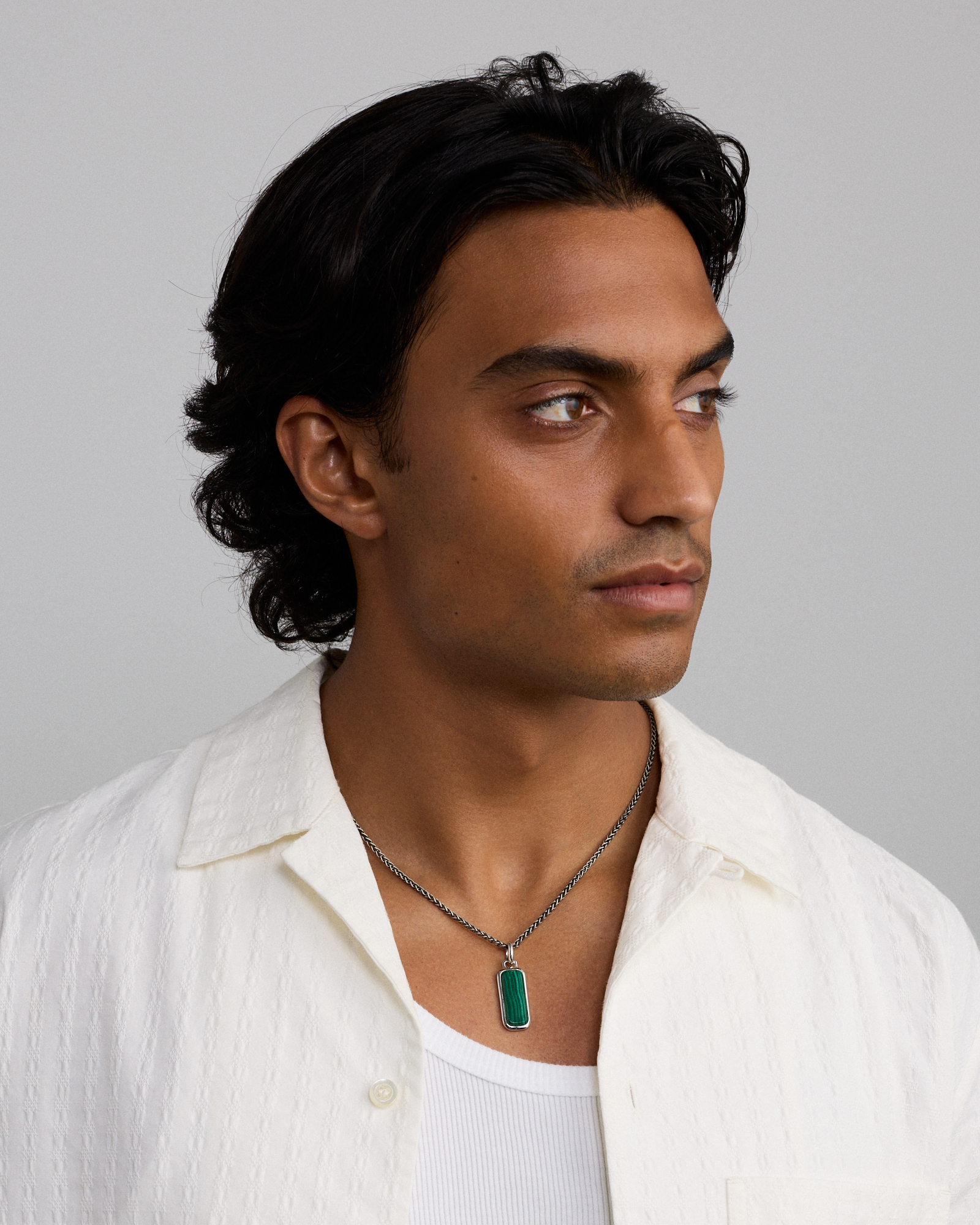 Malachite Oblong Pendant in Sterling Silver