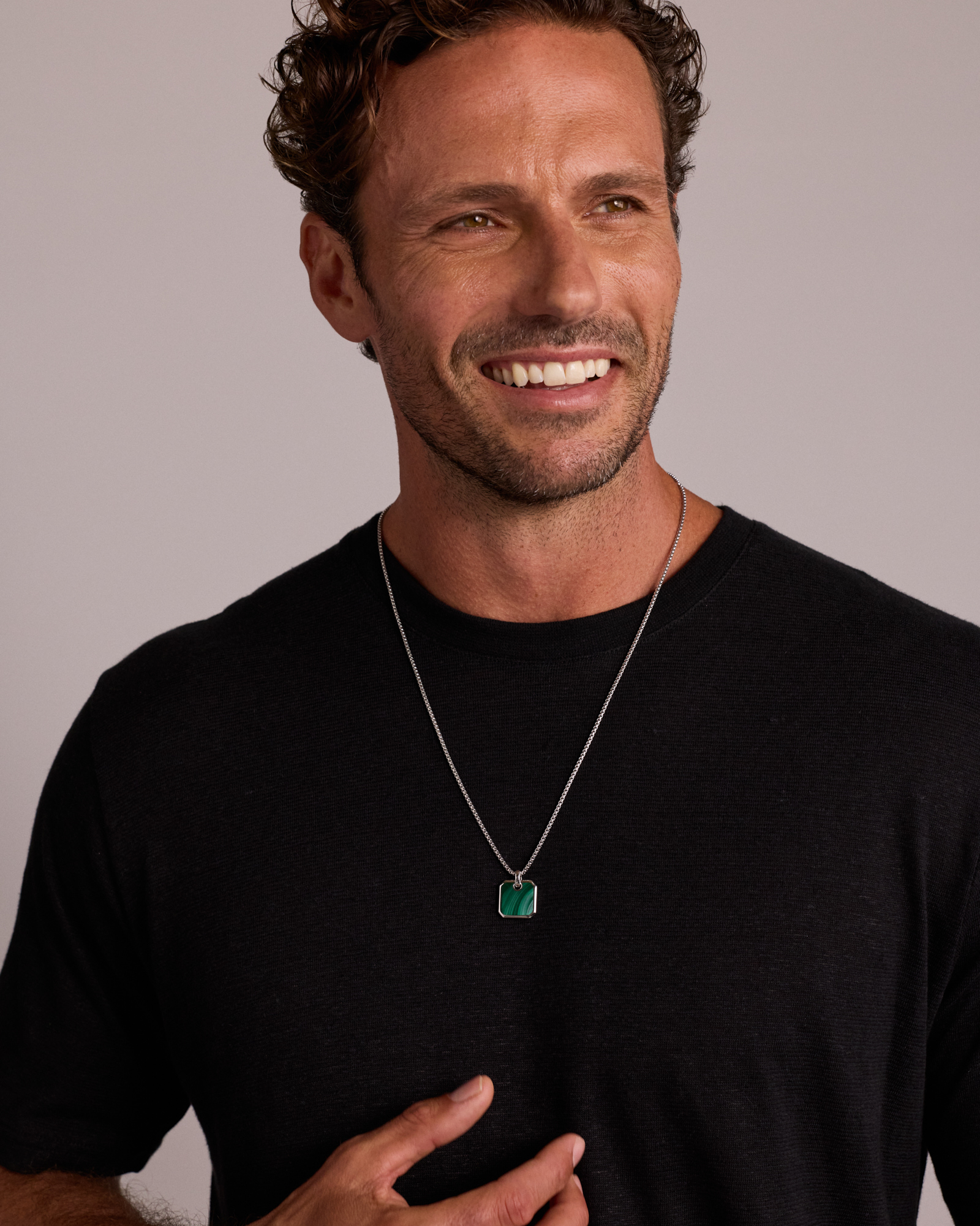 Malachite Square Pendant Necklace in Sterling Silver