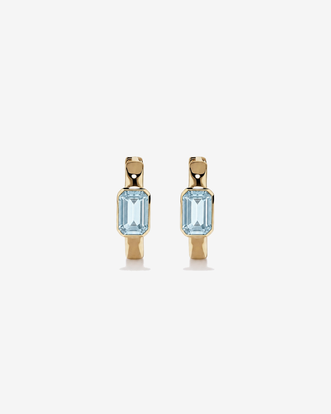 Aquamarine Bezel Huggie Earrings in 10kt Yellow Gold