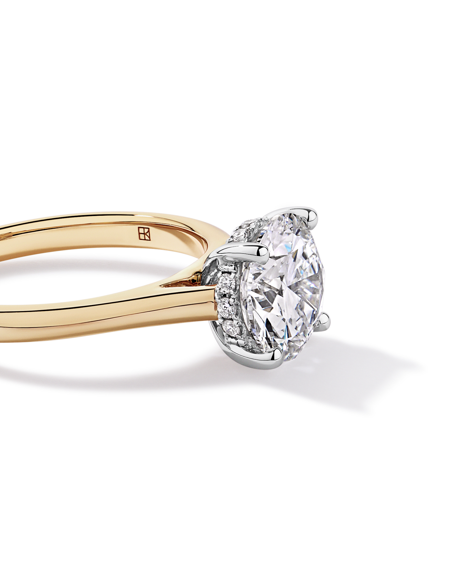 Bague solitaire en or jaune et blanc 14 carats, sertie d'un diamant rond brillant de 2,32 cultivé laboratoire
