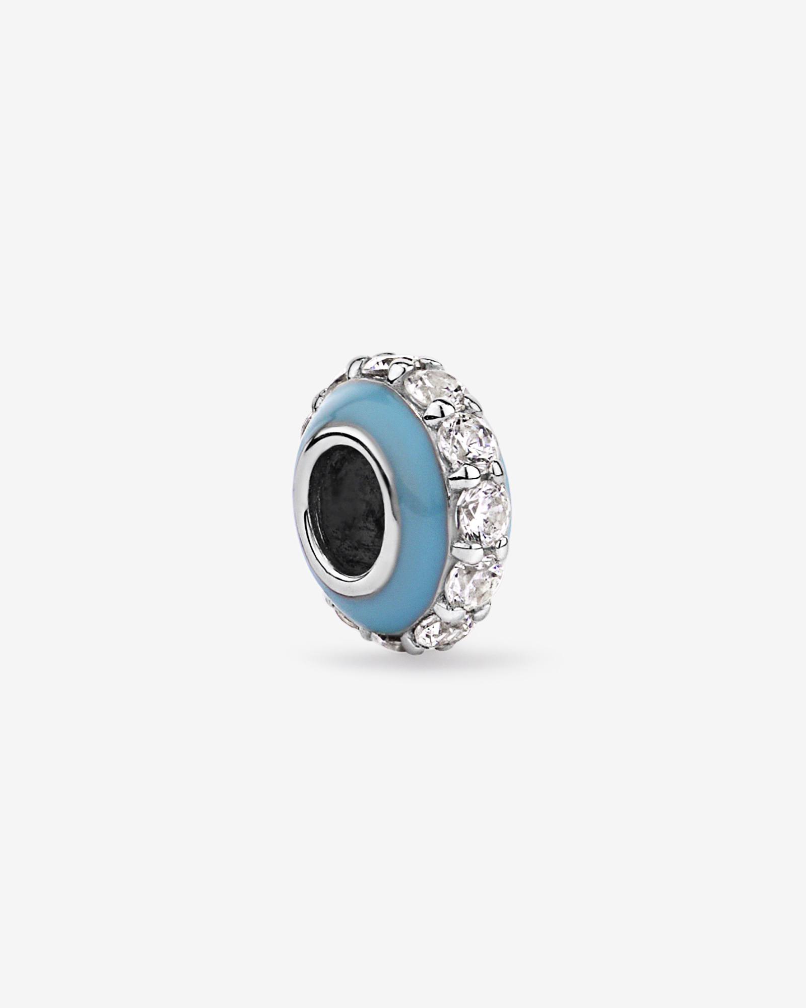 Pendant Spacer with Blue Enamel and Cubic Zirconia in Silver