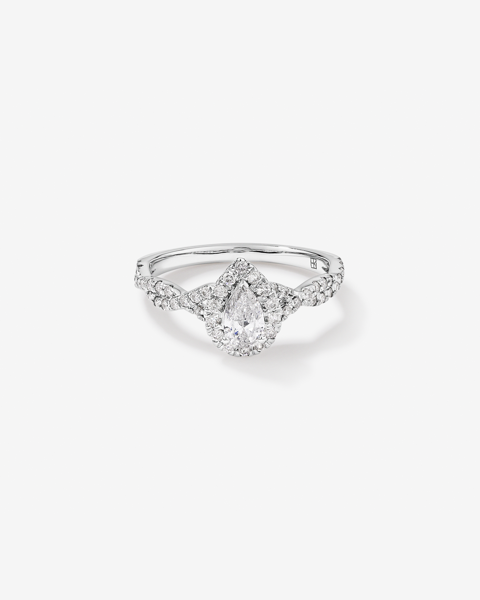 0.75 Carat TW Pear Cut Diamond Halo Twist Engagement Ring in 14kt White Gold