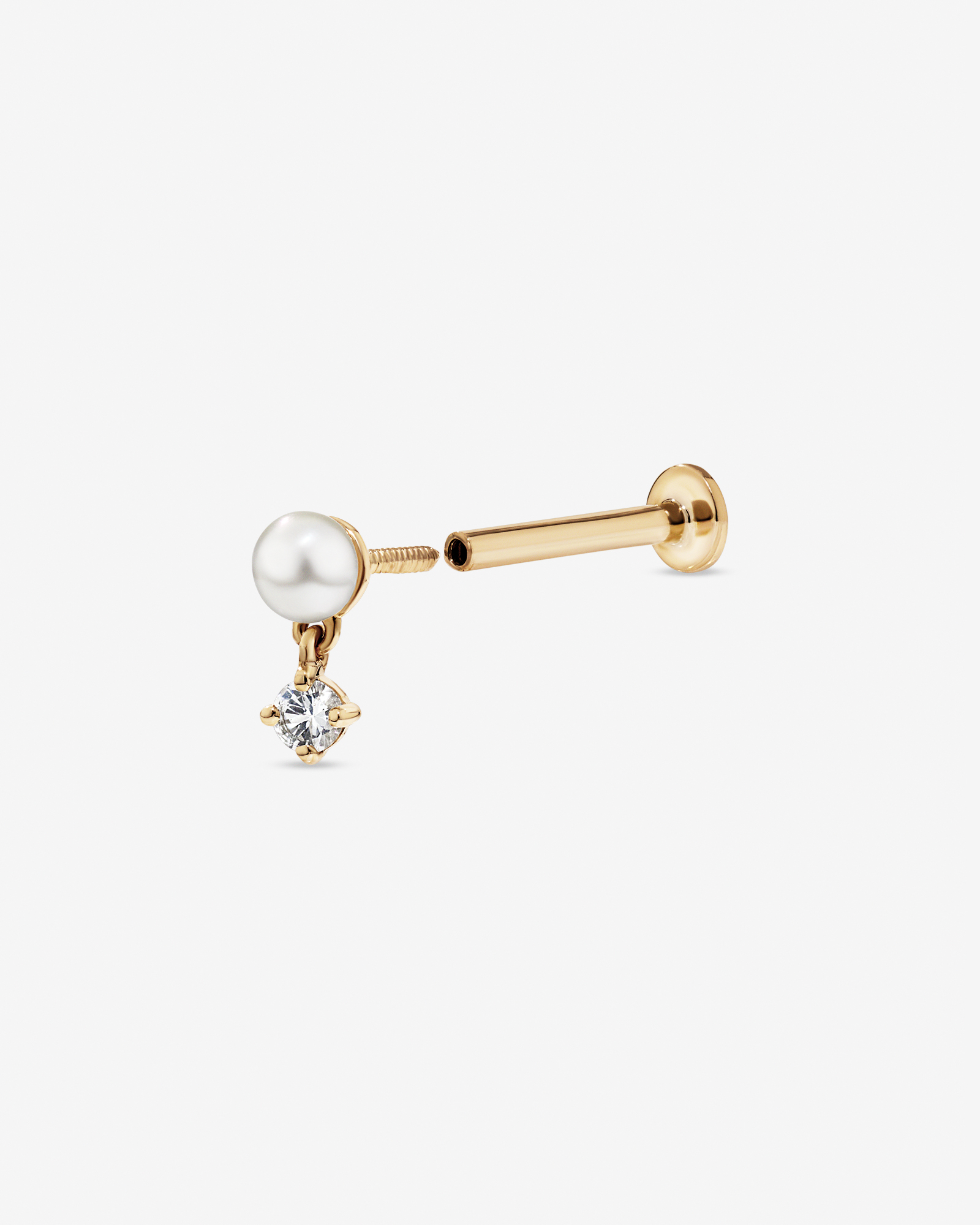 Cultured Freshwater Pearl & White Sapphire Single Helix Earring in 10kt Gold