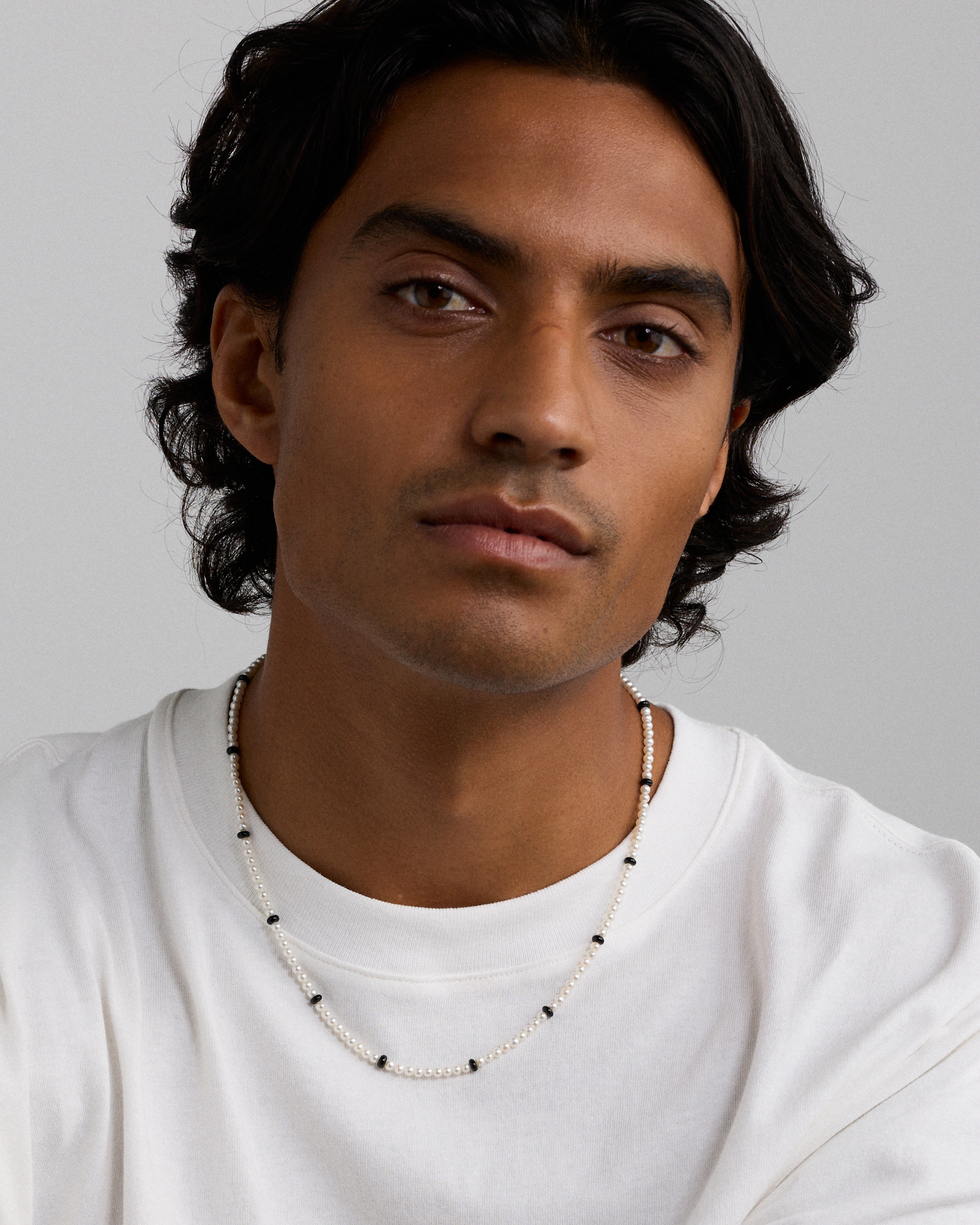 Cultured Freshwater Pearl & Onyx Necklace in Sterling Silver