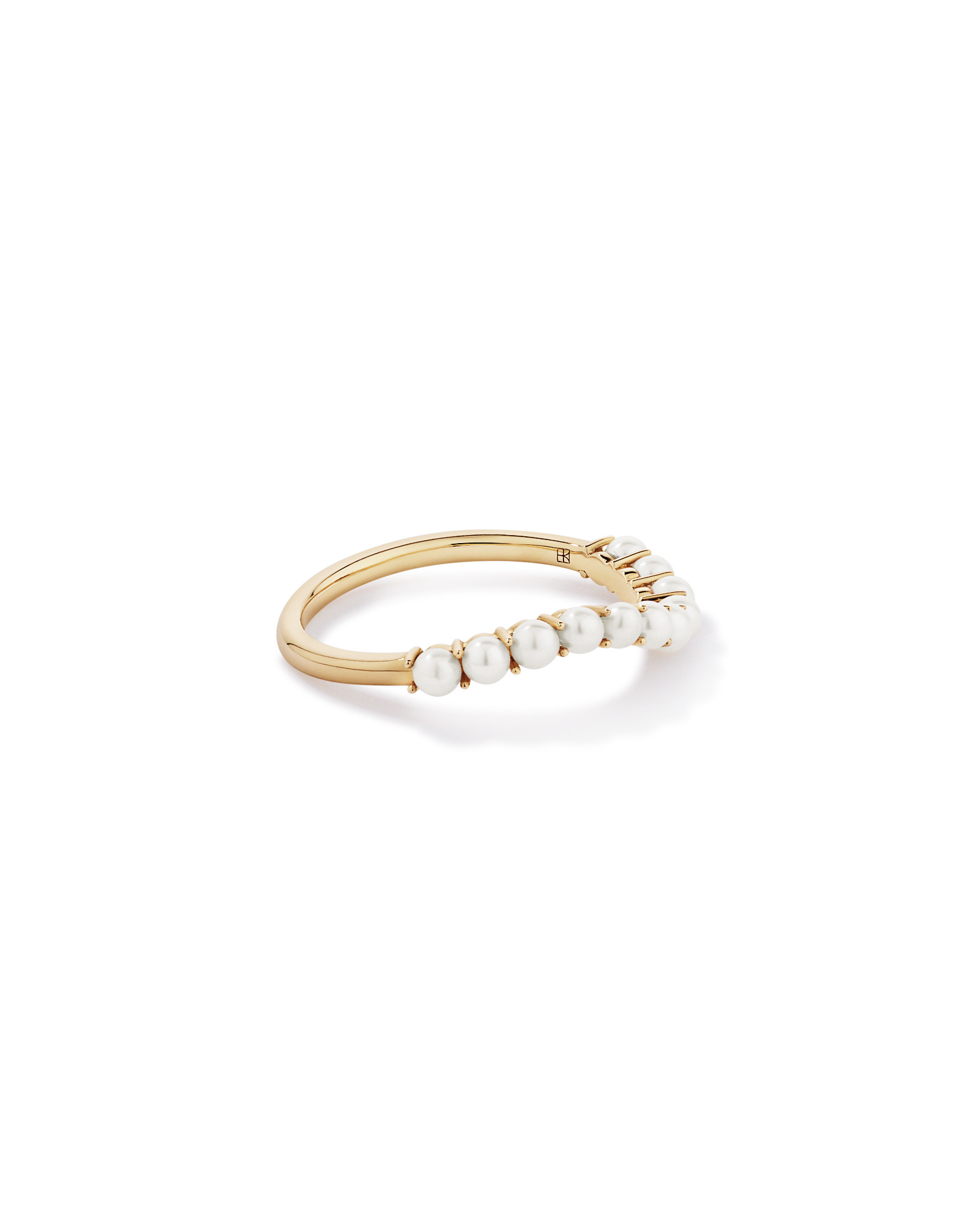 Cultured Freshwater Pearl Wave Band Ring 10kt Yellow Gold