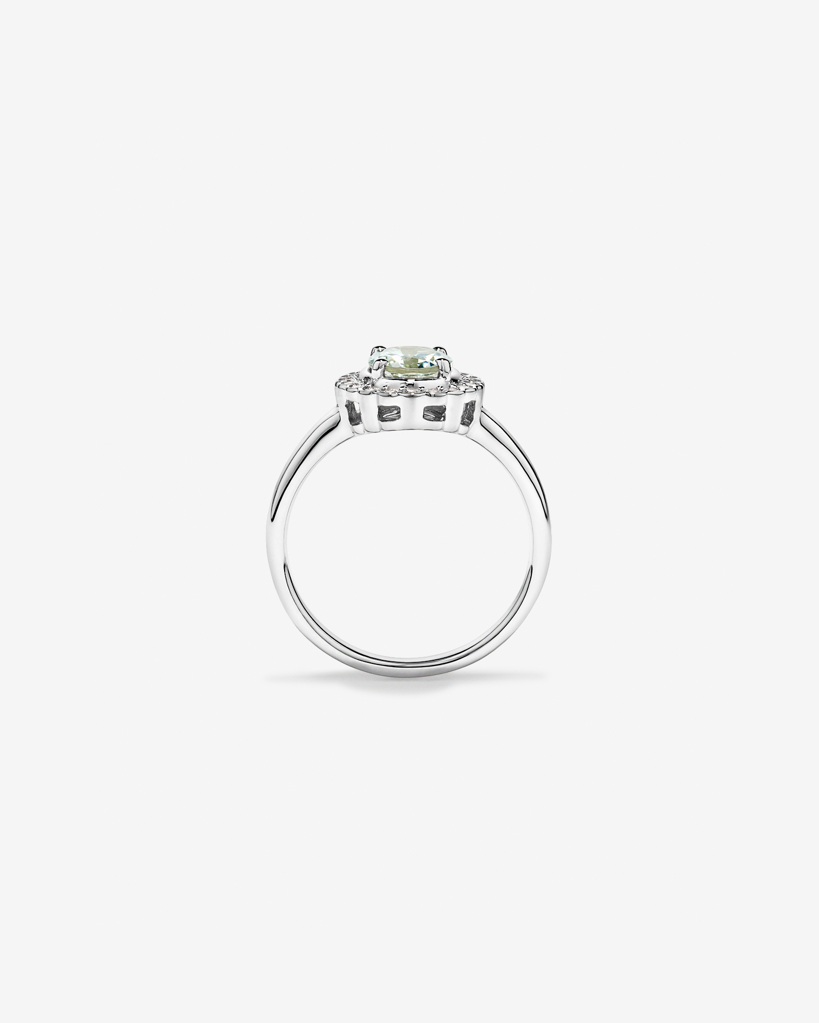 Green Amethyst & 0.20TW of Diamond Halo Ring 10kt Gold