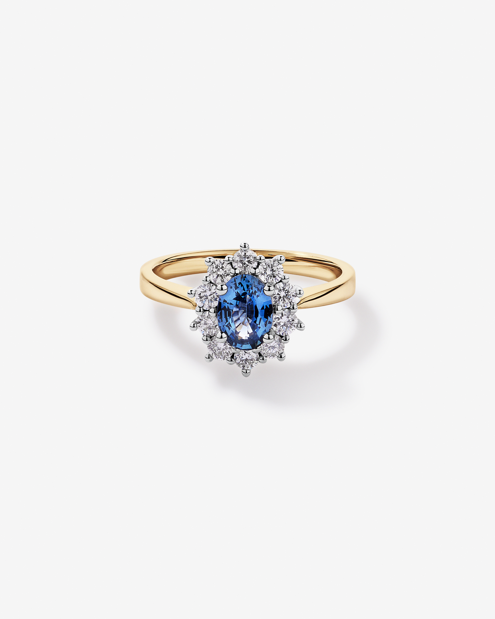 Ceylon Sapphire and 0.50 Carat TW Diamond Halo Ring 14kt Yellow White Gold
