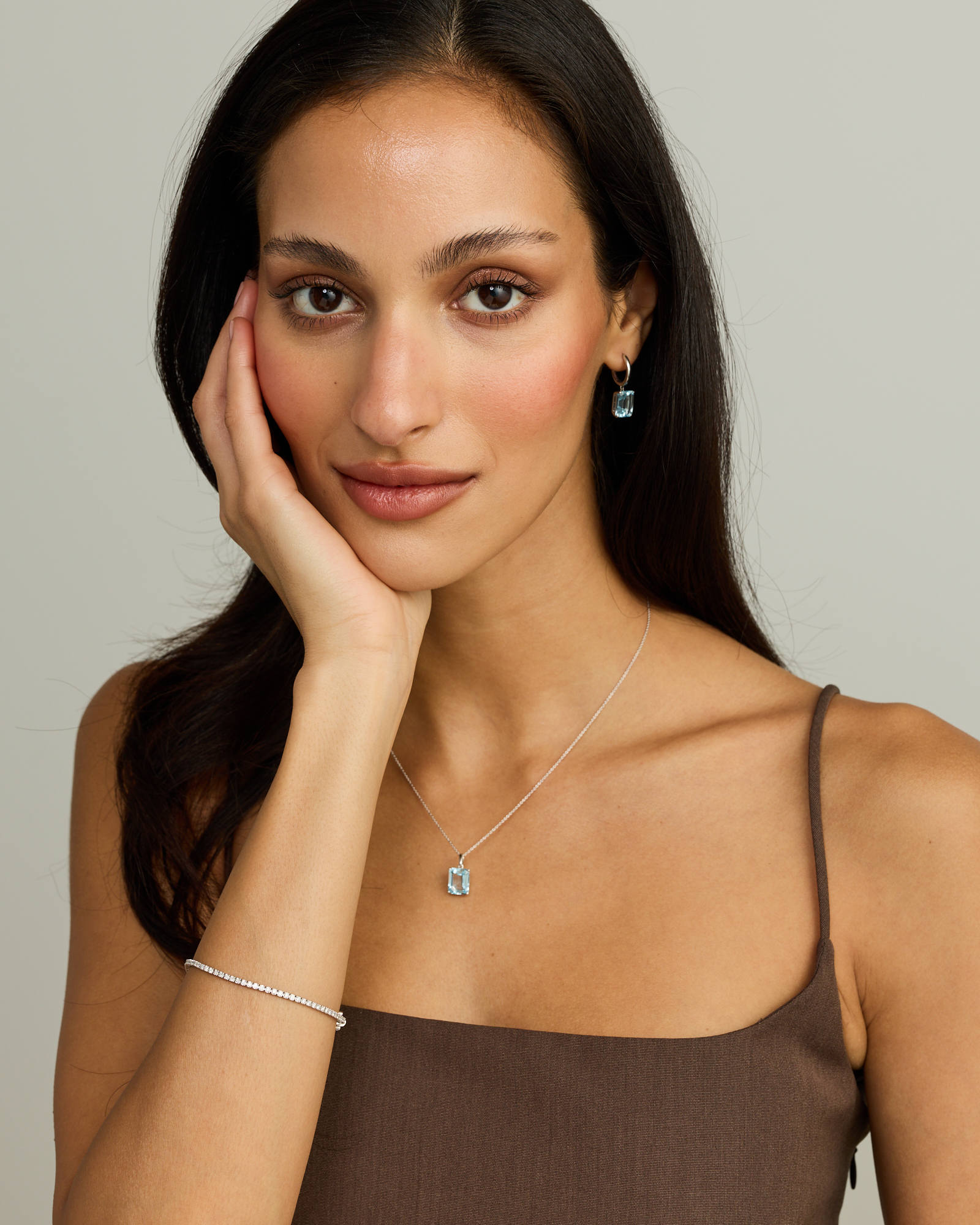 Emerald Cut Sky Blue Topaz Pendant with Chain in Sterling Silver