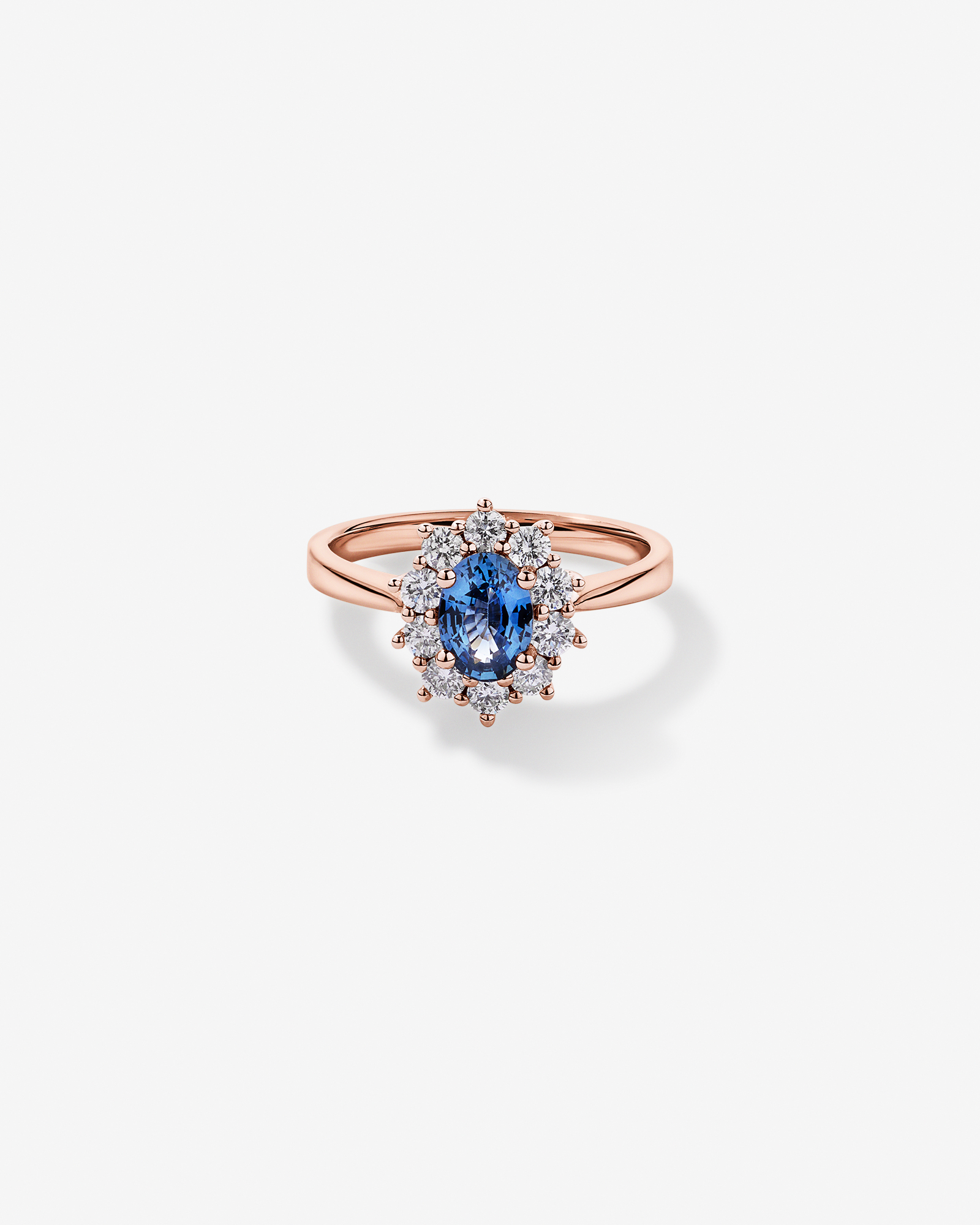 Ceylon Sapphire and 0.50 Carat TW Diamond Halo Ring 14kt Rose Gold