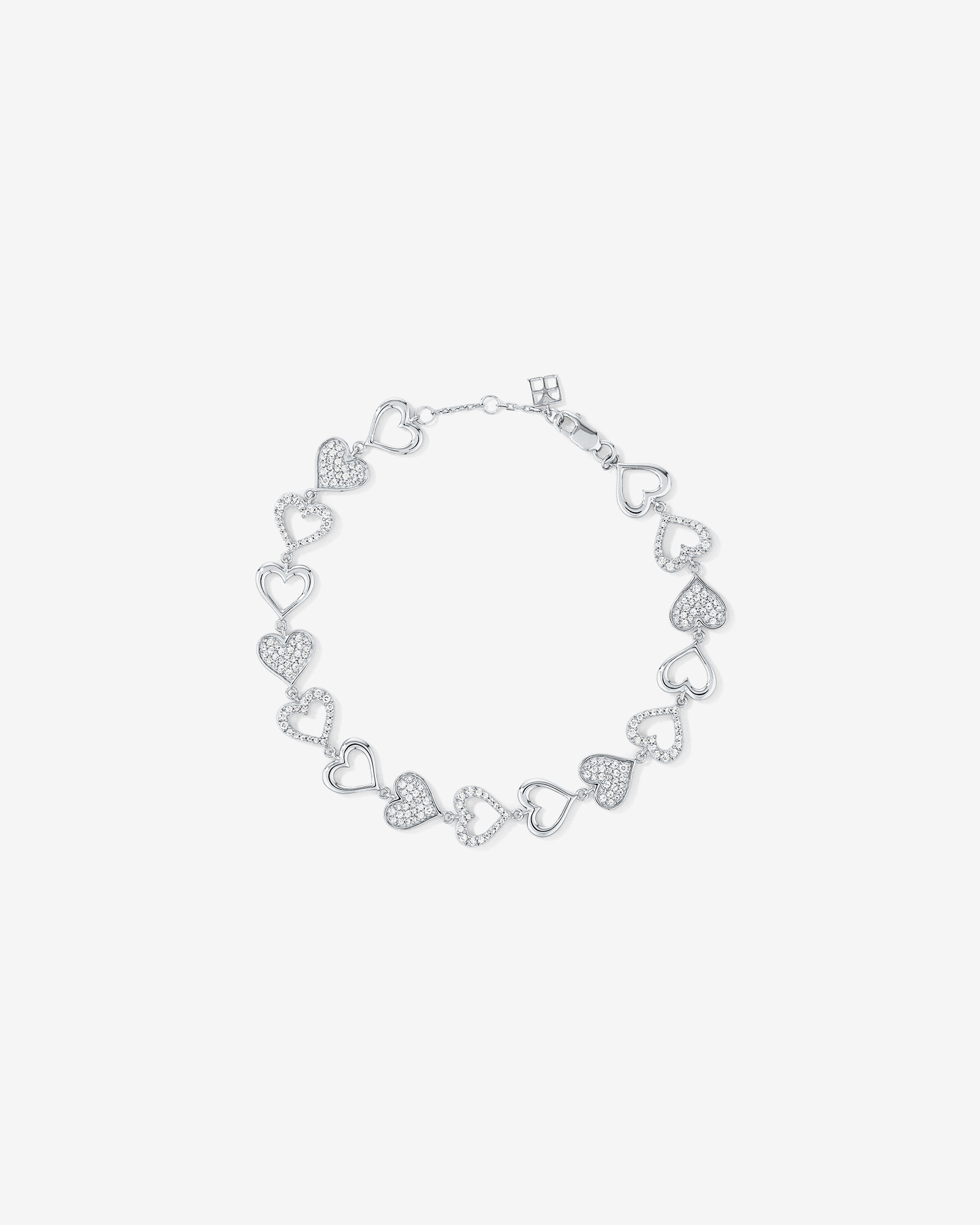 Bracelet Coeur Ouvert et Fermé en Zircon Cubique en Argent Sterling