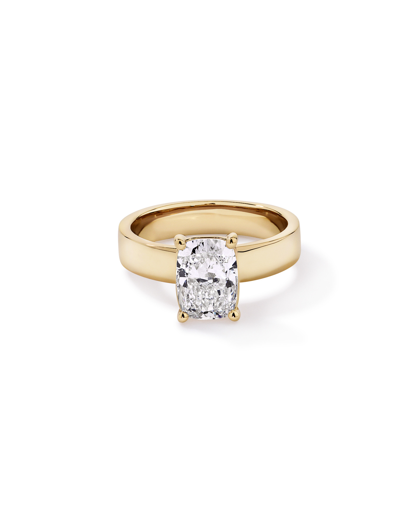 Bague solitaire en or jaune 14 carats sertie d'un diamant de laboratoire taille coussin allongé 2,00