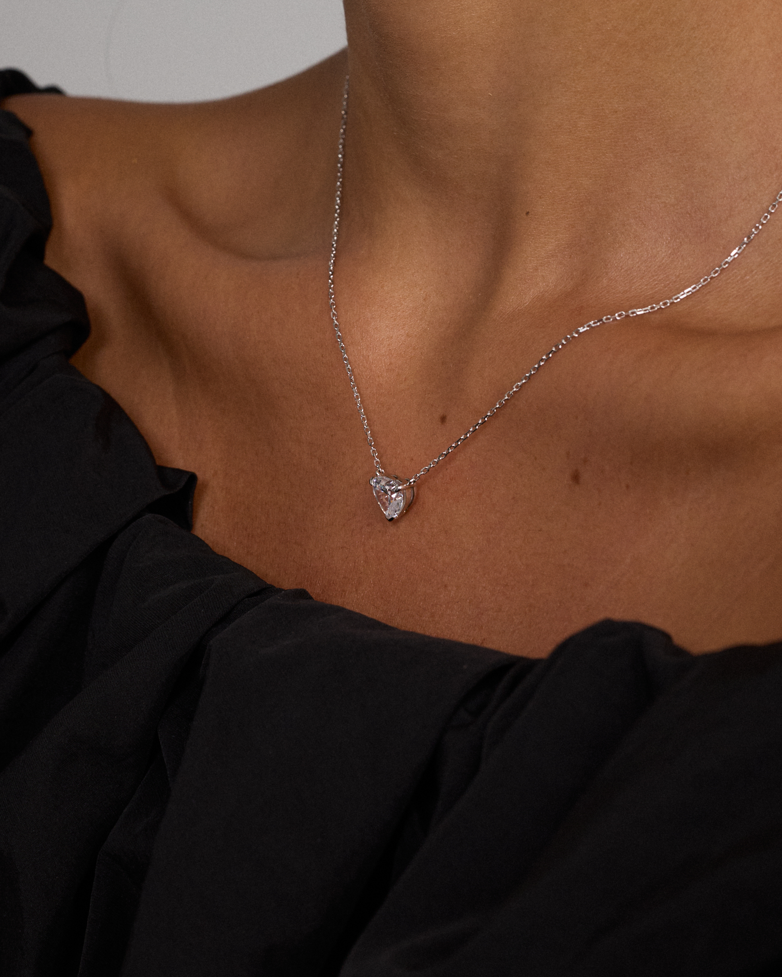 Cubic Zirconia Heart Stud Earrings and Necklace Set in Sterling Silver
