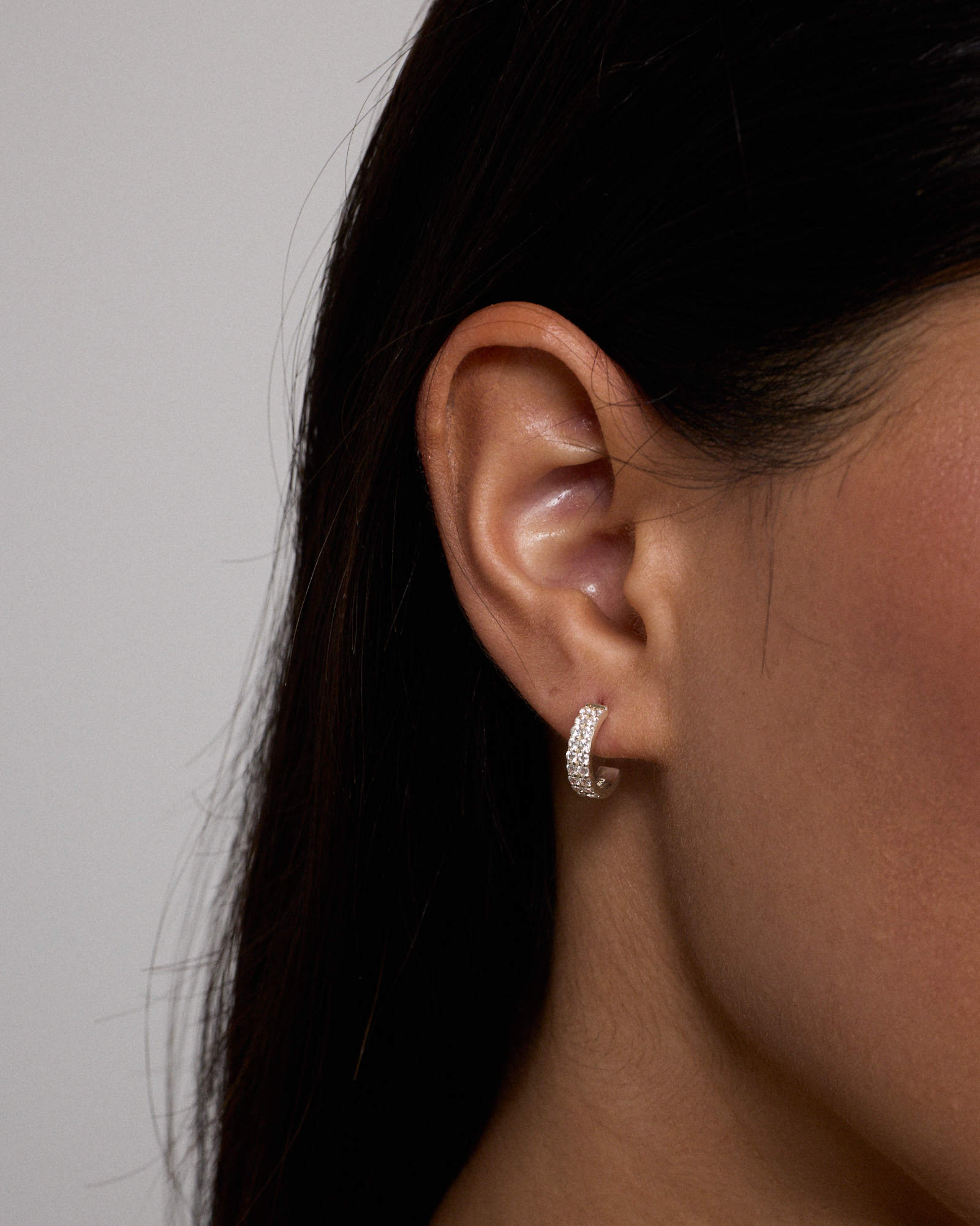 Half Hoops with Cubic Zirconia in Sterling Silver