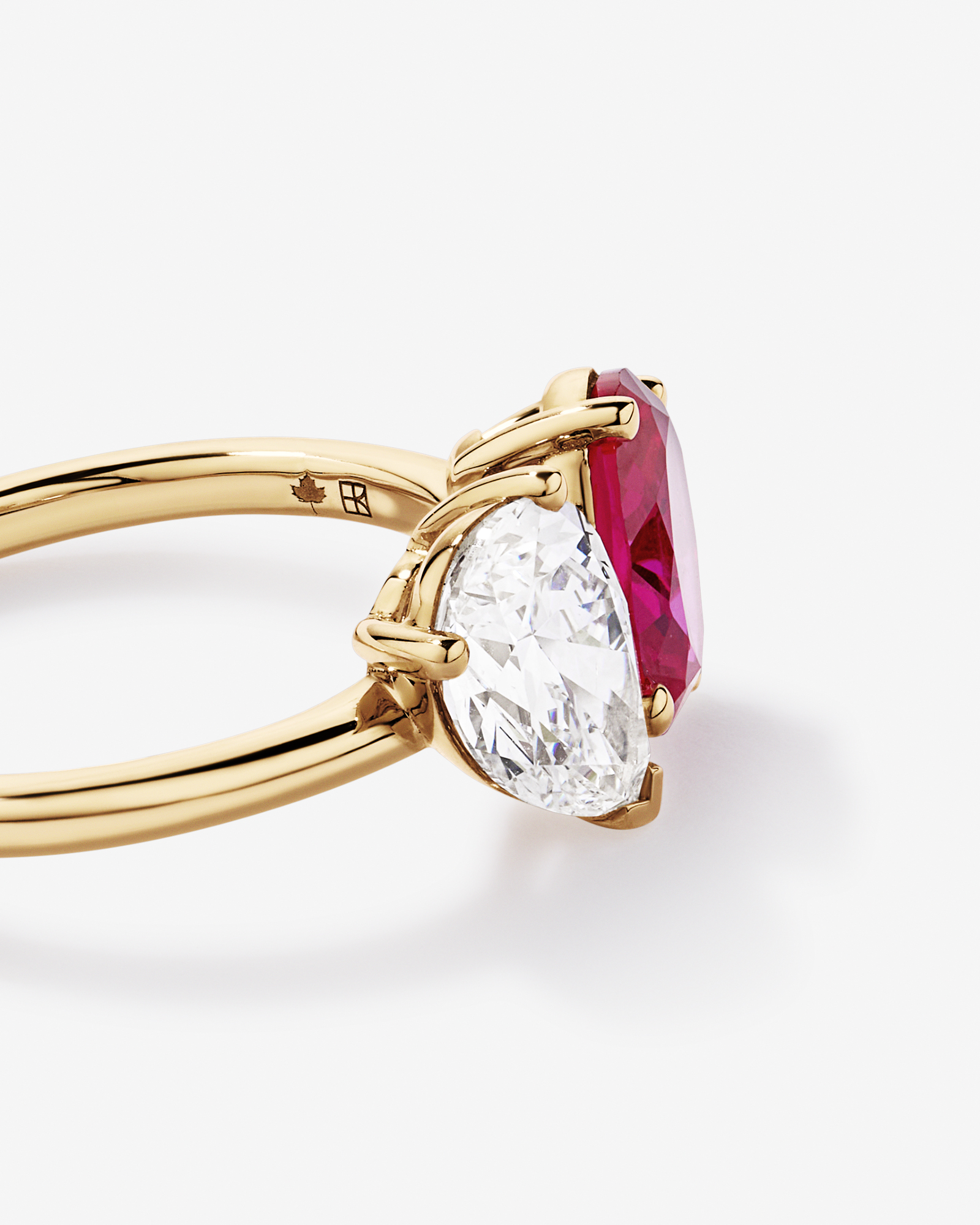 1.50 Carat TDW Pear Laboratory-Grown Diamond & Created Ruby Ring 10kt Yellow Gold