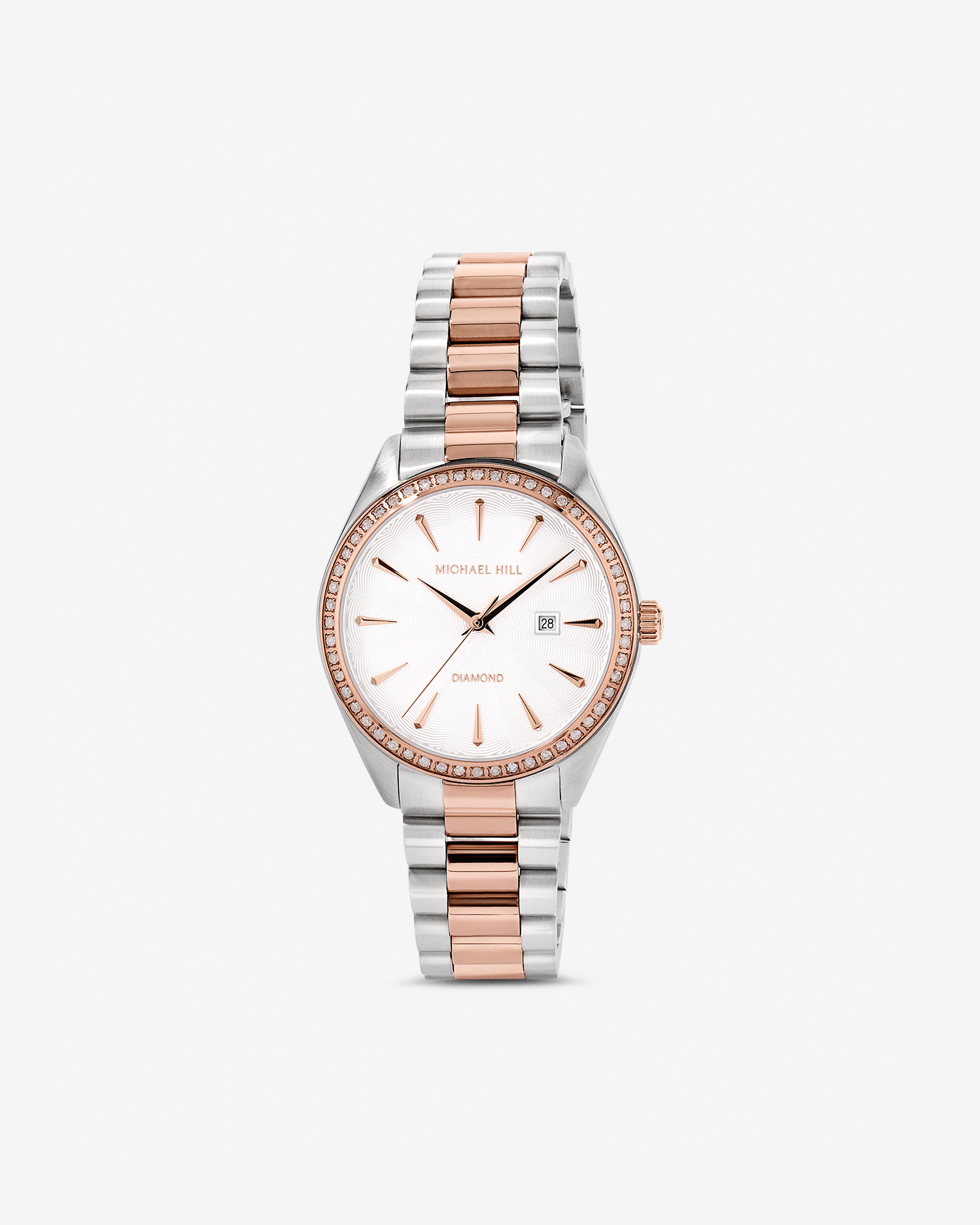 Montre pour femme avec 0,60 carat de diamants sertis sur la lunette en acier inoxydable ton rose